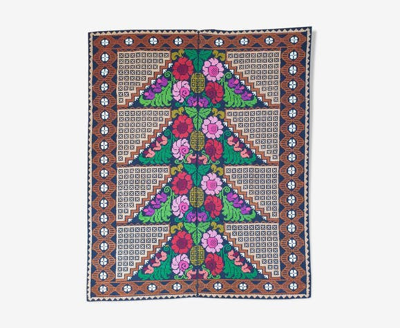 Handwoven Floral Banat Wool Rug, 196x142 cm