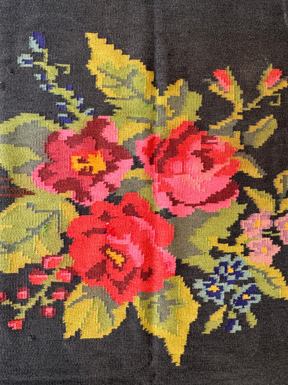 Vintage Green Floral Bessarabian Wool Rug, 245x140 cm, view 3
