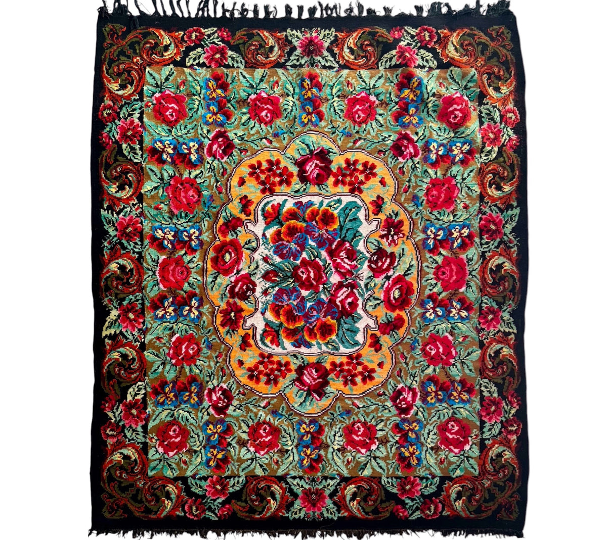 Handwoven Floral Bessarabian Wool Rug, 250x210 cm