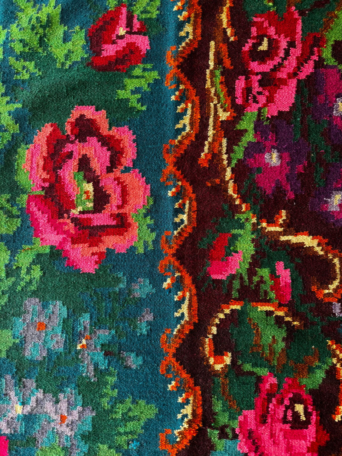 Handwoven Blue Floral Bessarabian Wool Rug, 335x175 cm, view 12