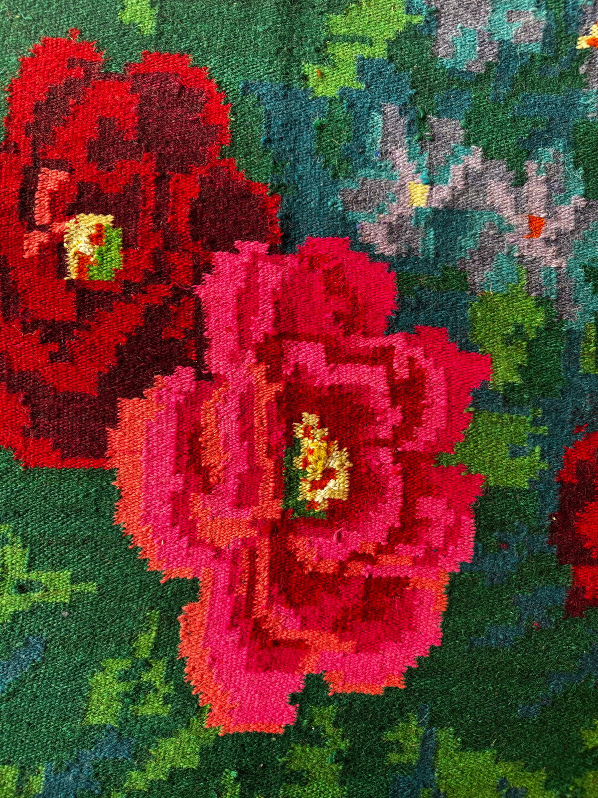 Handwoven Blue Floral Bessarabian Wool Rug, 335x175 cm, view 6