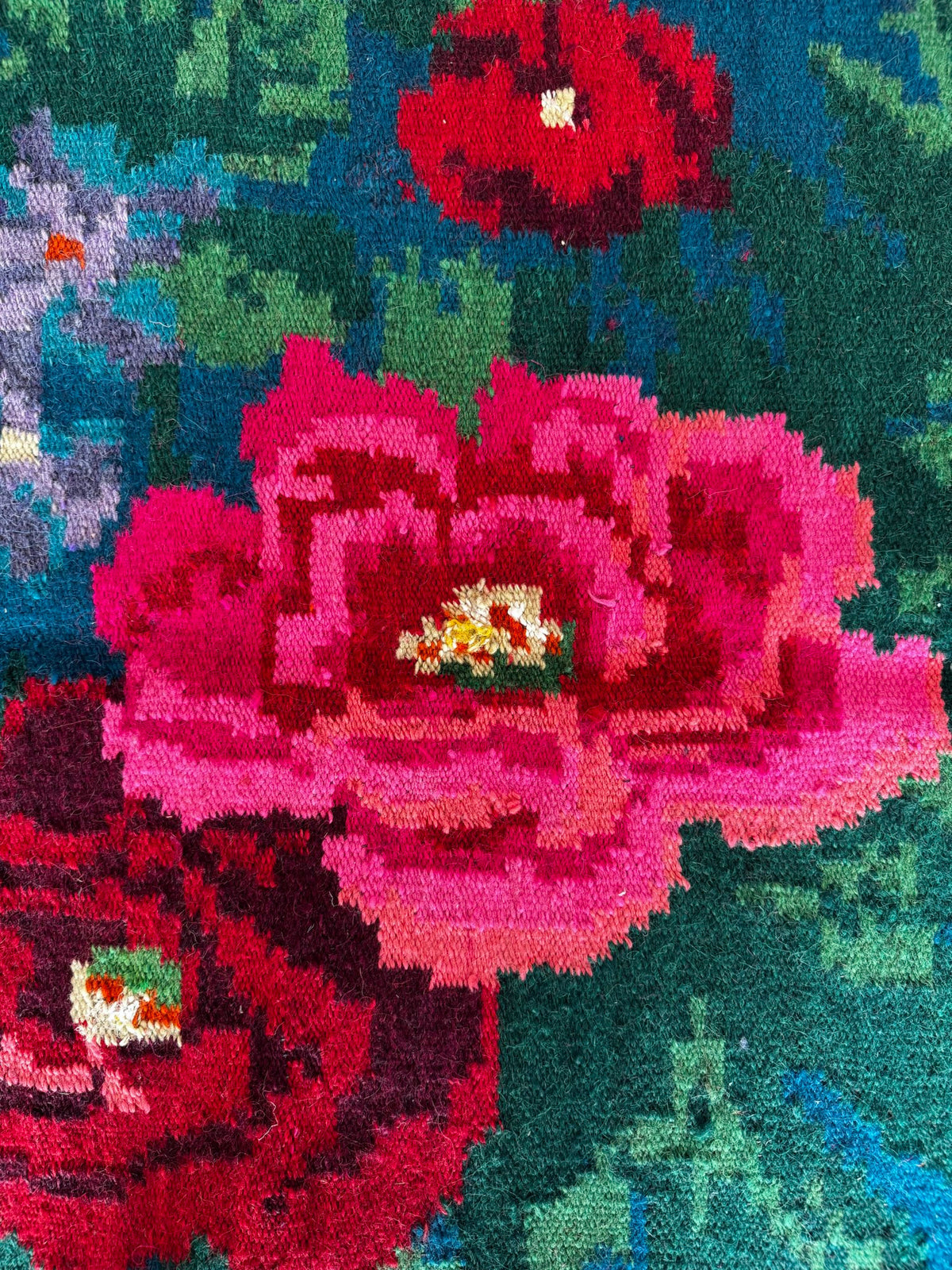 Handwoven Blue Floral Bessarabian Wool Rug, 335x175 cm, view 7
