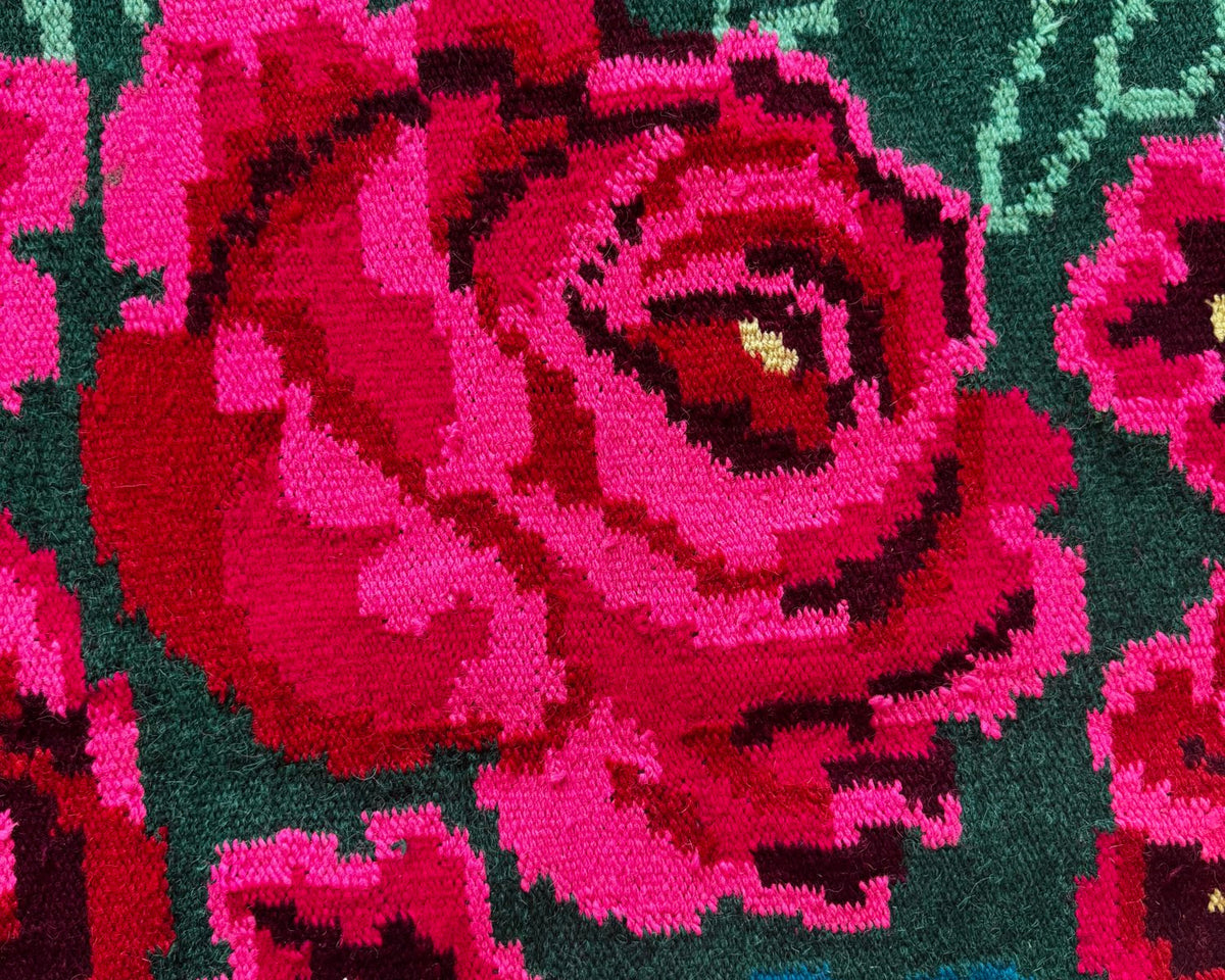 Handwoven Black Floral Bessarabian Wool Rug, 380x155 cm, view 10