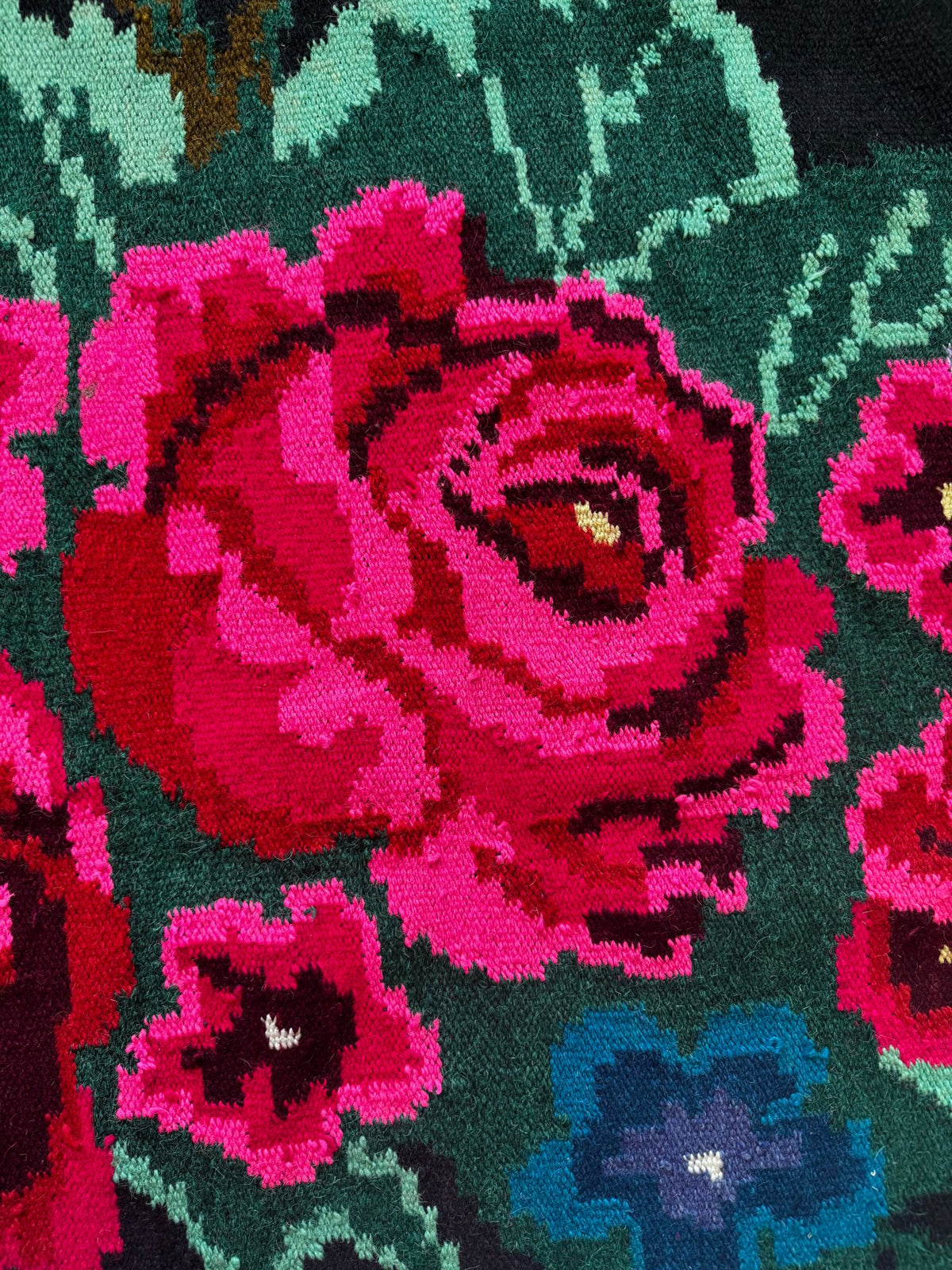 Handwoven Black Floral Bessarabian Wool Rug, 380x155 cm, view 10