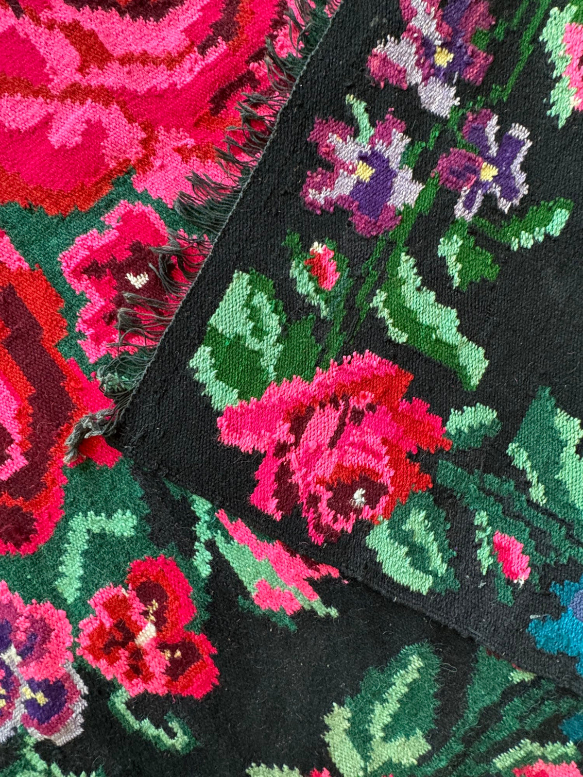 Handwoven Black Floral Bessarabian Wool Rug, 380x155 cm, view 14