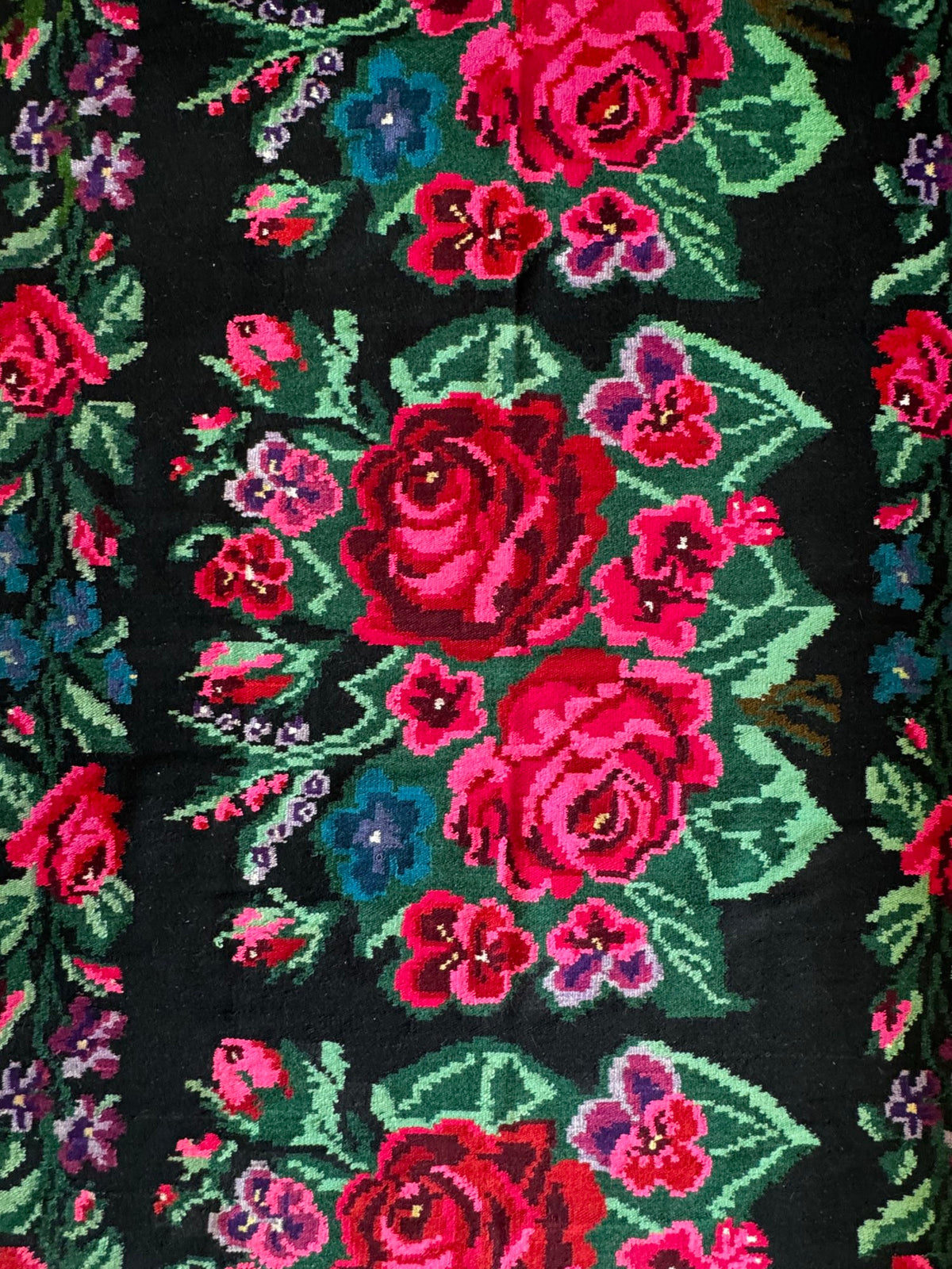 Handwoven Black Floral Bessarabian Wool Rug, 380x155 cm, view 6