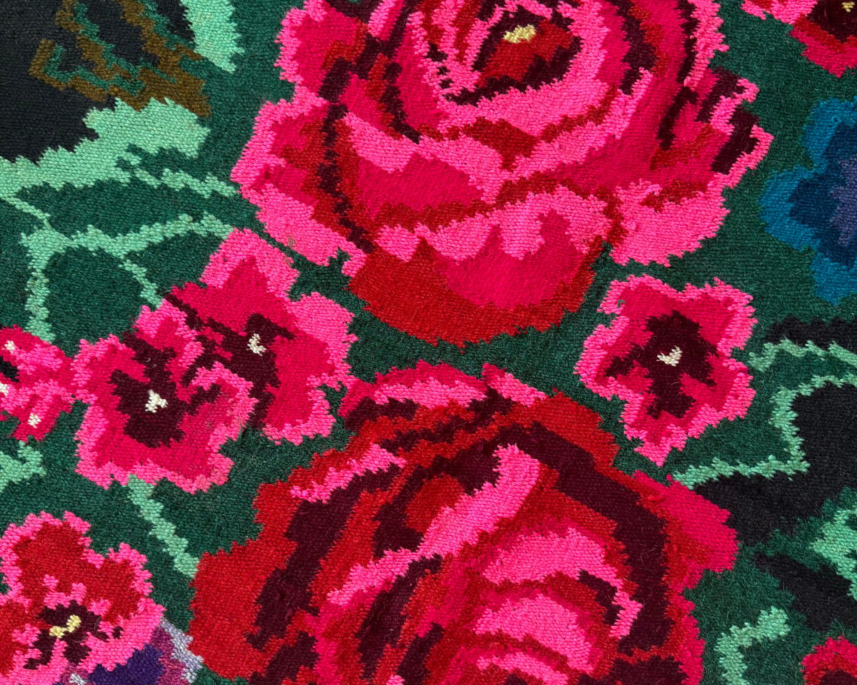 Handwoven Black Floral Bessarabian Wool Rug, 380x155 cm, view 9