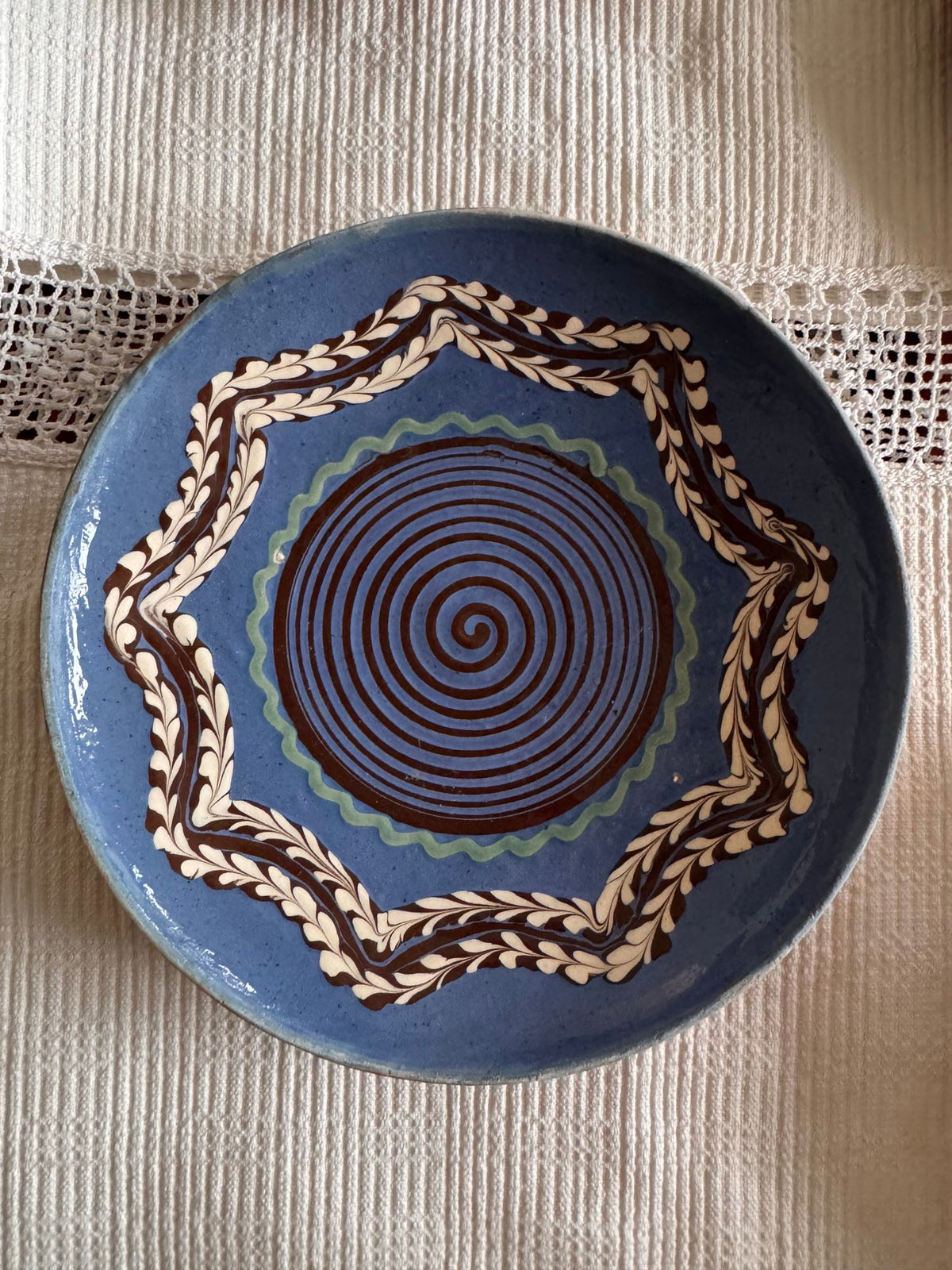 Blue Horezu Clay Plate, Romanian Folk Pottery, 20-22 cm, view 2
