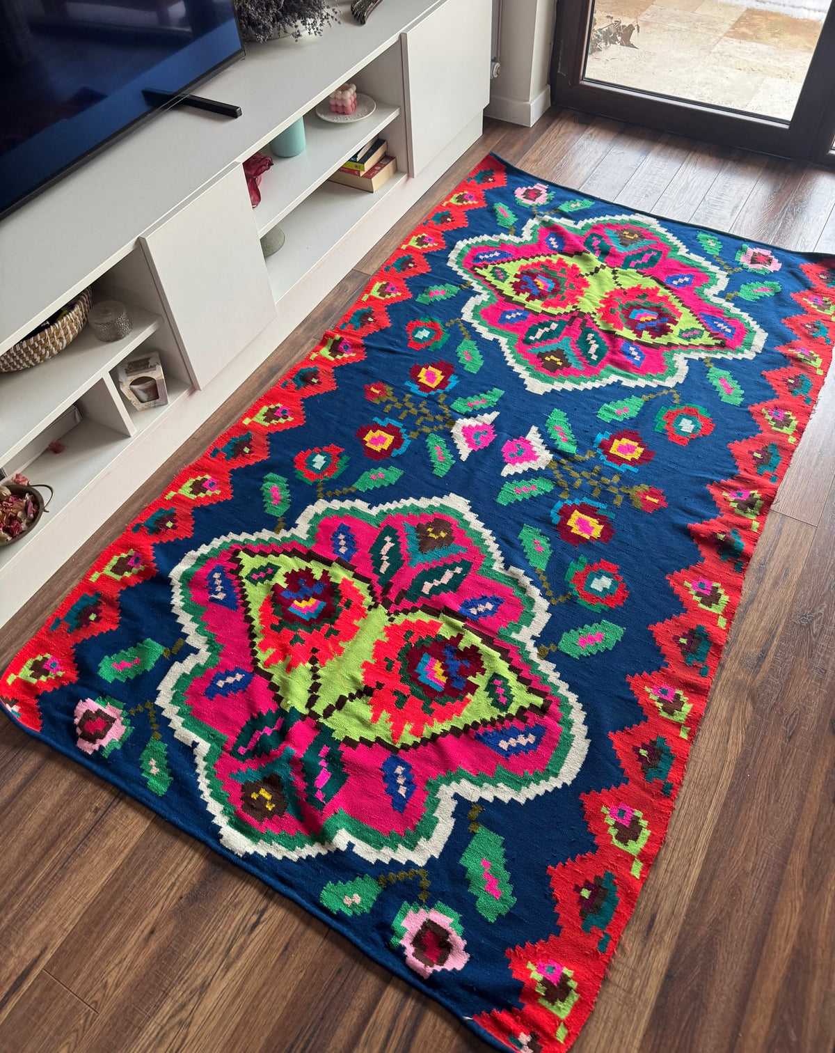 Vintage Blue Floral Maramureș Kilim Rug, 210x120 cm, view 11