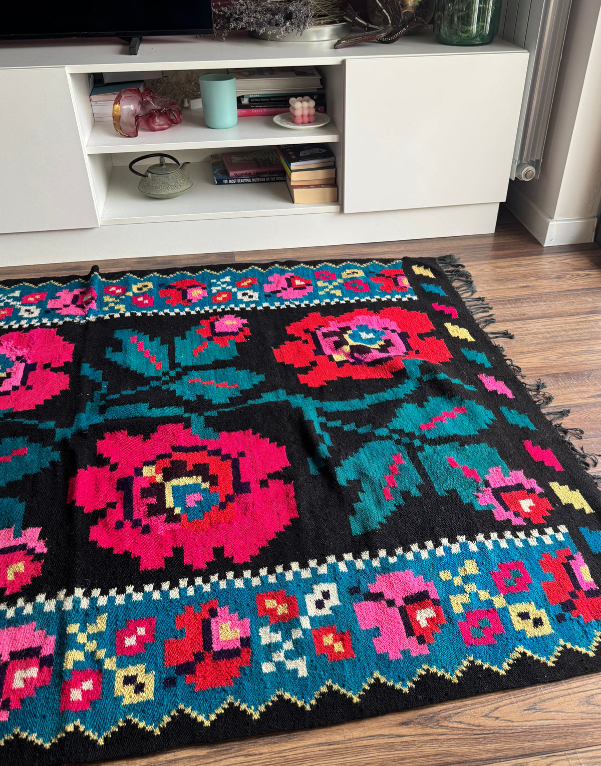 Vintage Blue Floral Maramureș Wool Rug, 195x135 cm, view 2