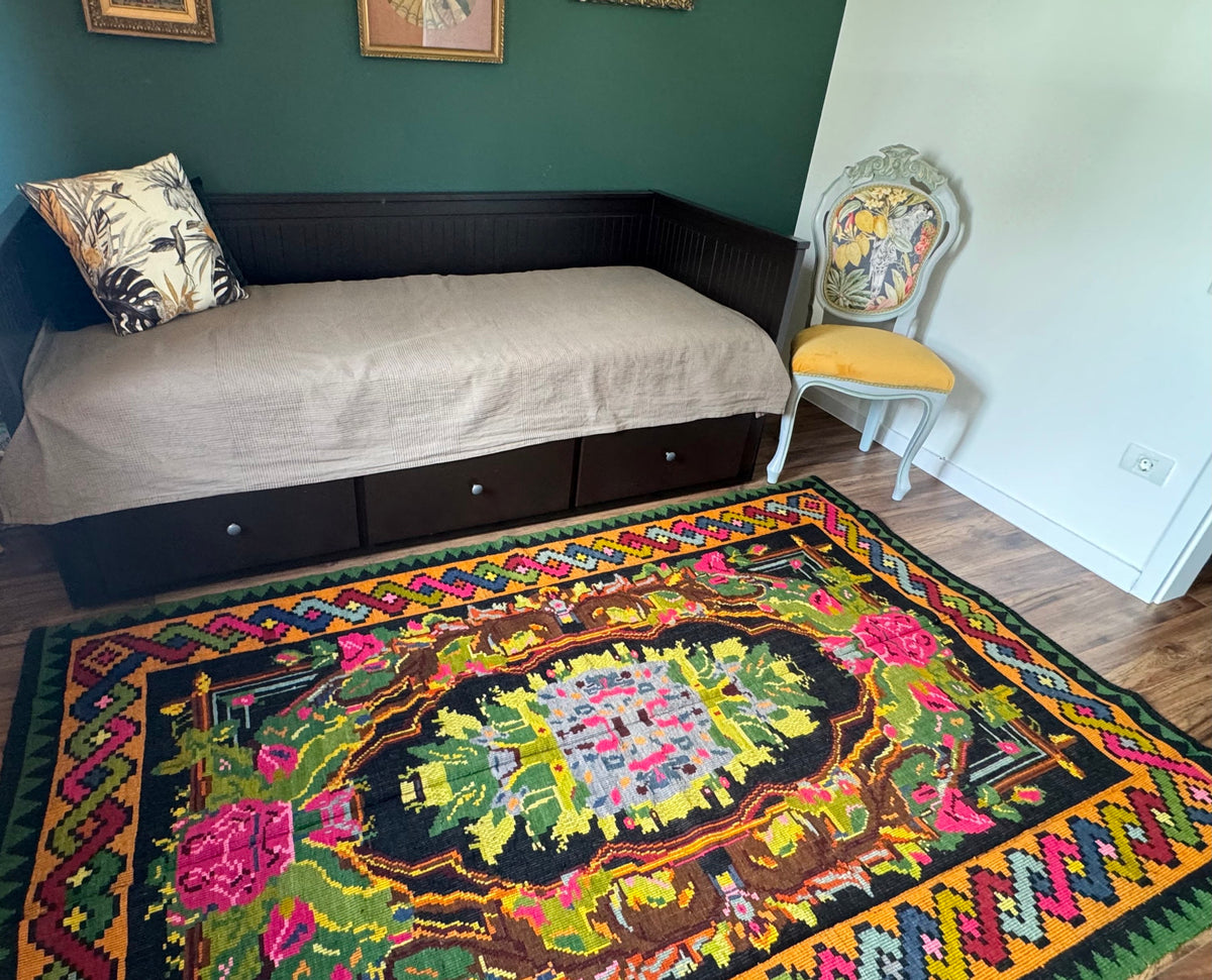 Vintage Floral Romanian Wool Rug, 241x152 cm, view 14