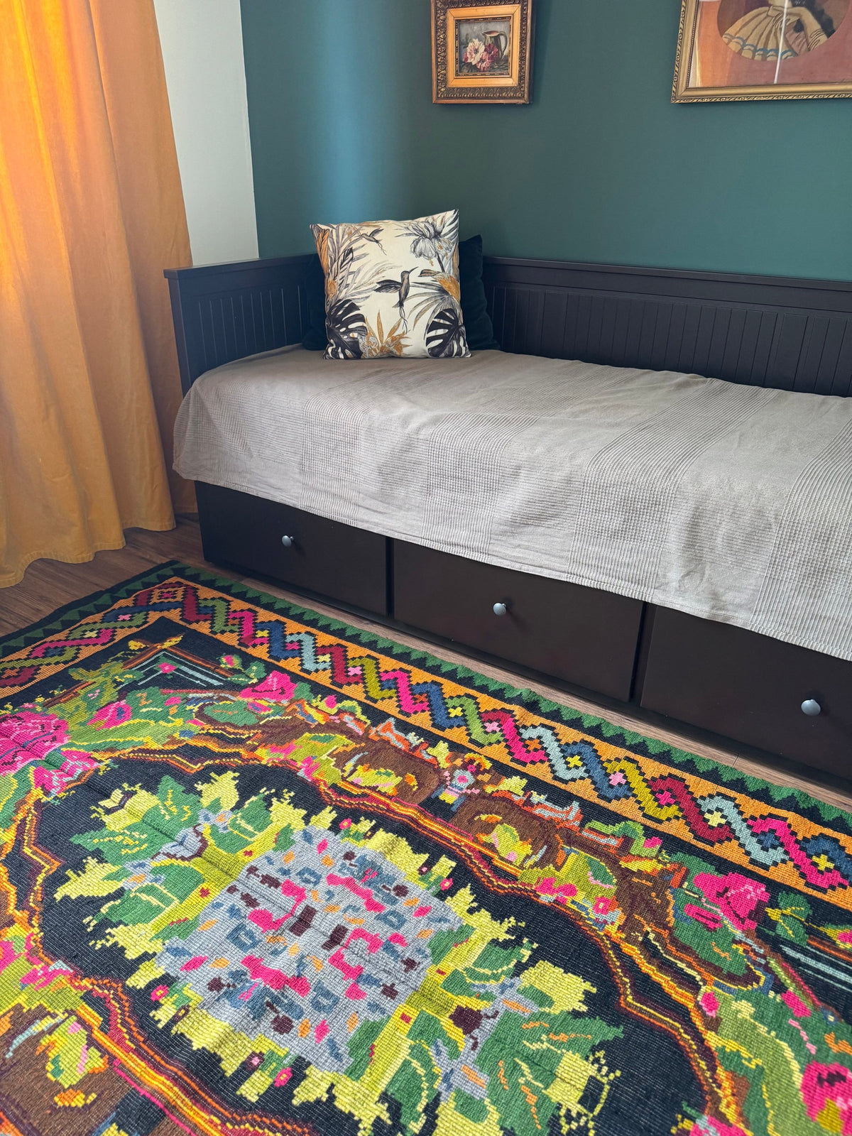 Vintage Floral Romanian Wool Rug, 241x152 cm, view 4