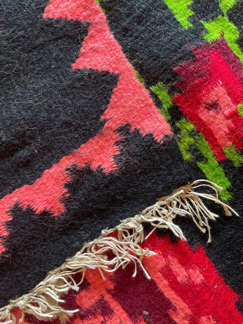 Handwoven Black Floral Romanian Wool Rug, 225x170 cm, view 7