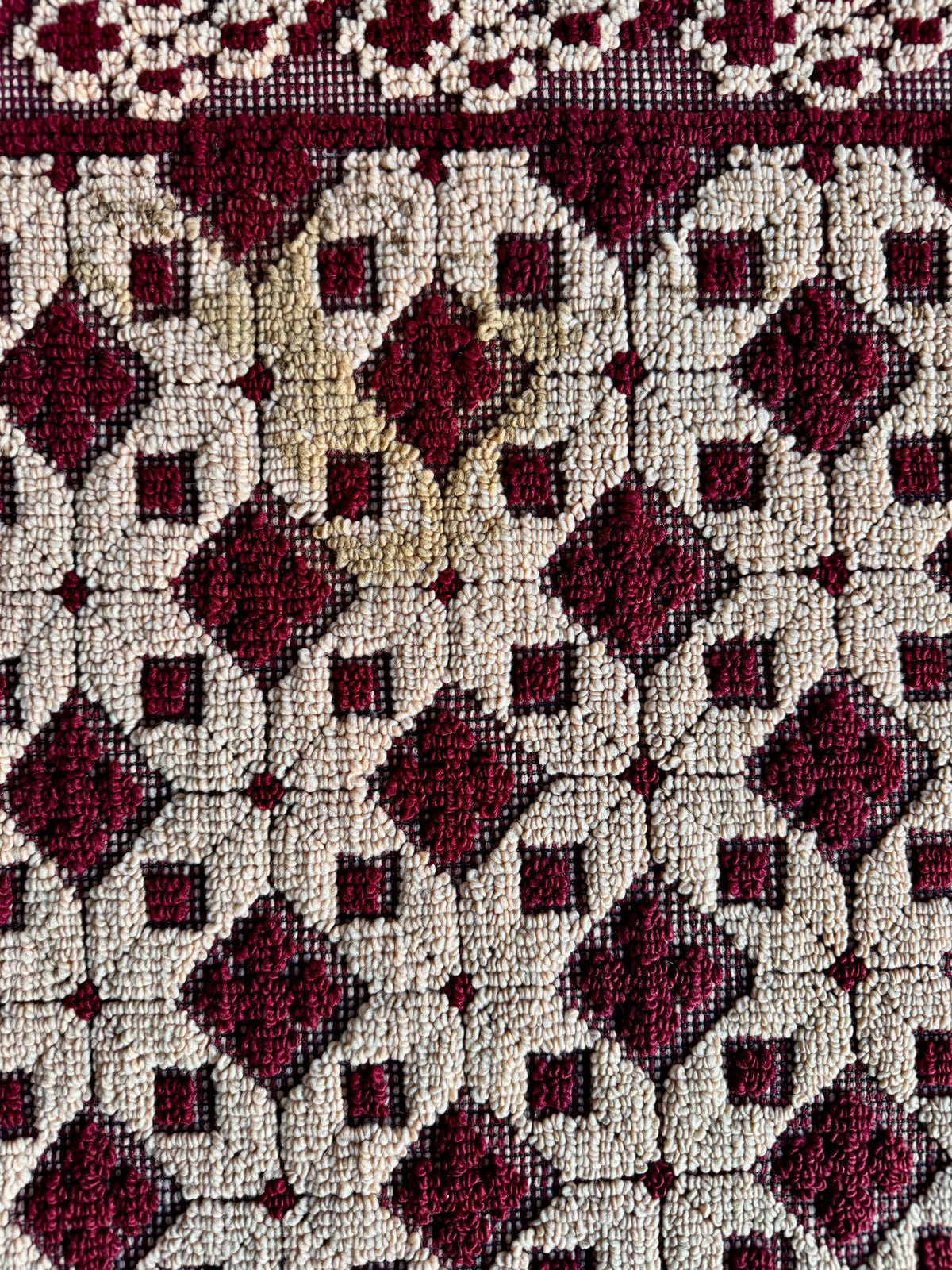 Vintage Dark Red Geometric Romanian Wool Rug, 193x88 cm, view 10