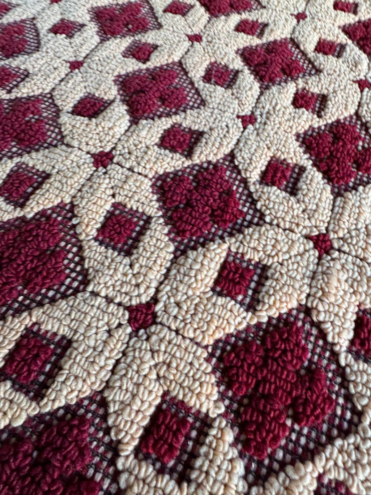 Vintage Dark Red Geometric Romanian Wool Rug, 193x88 cm, view 11
