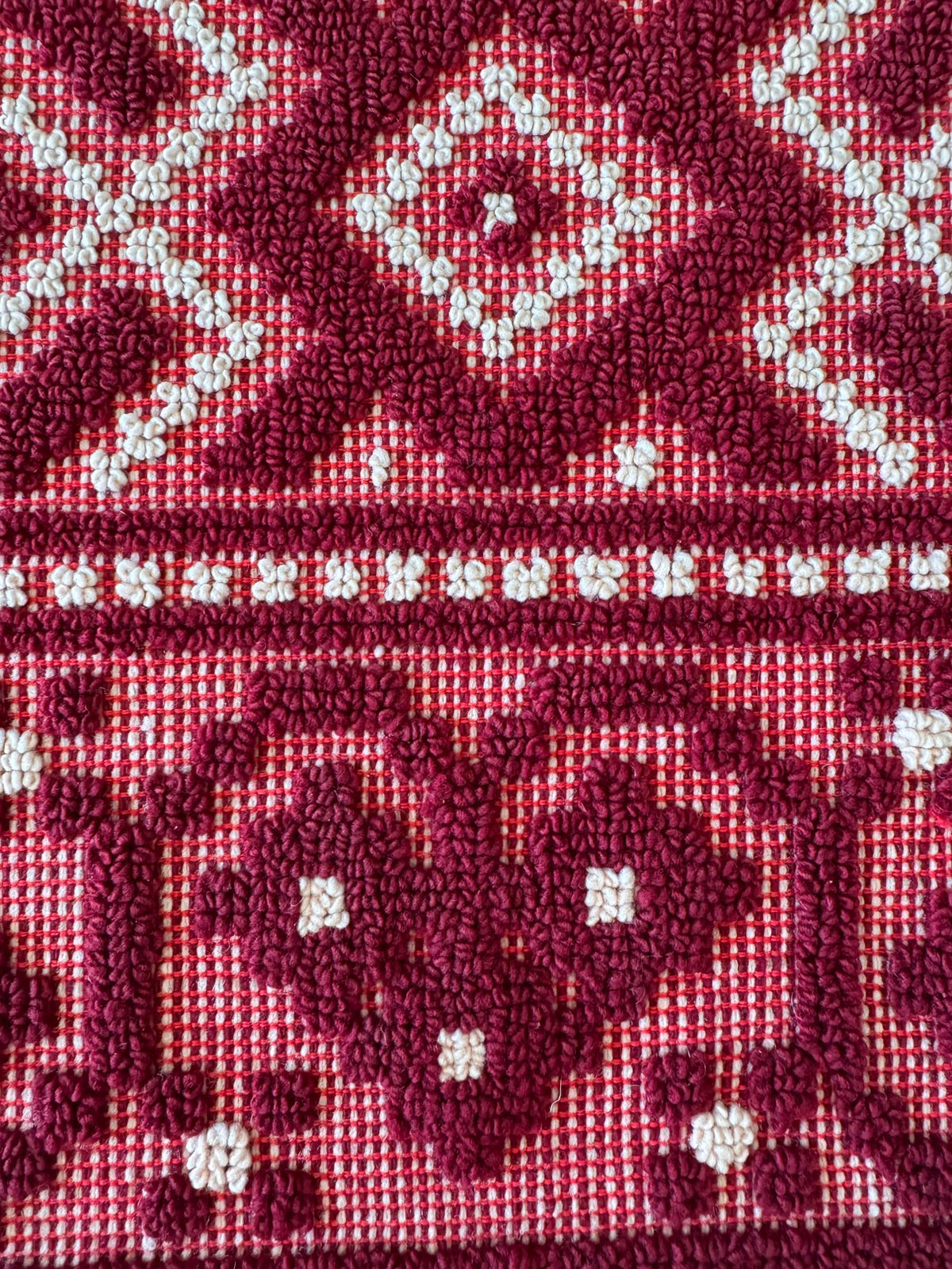 Vintage Burgundy Geometric Romanian Wool Rug, 190x170 cm, view 2