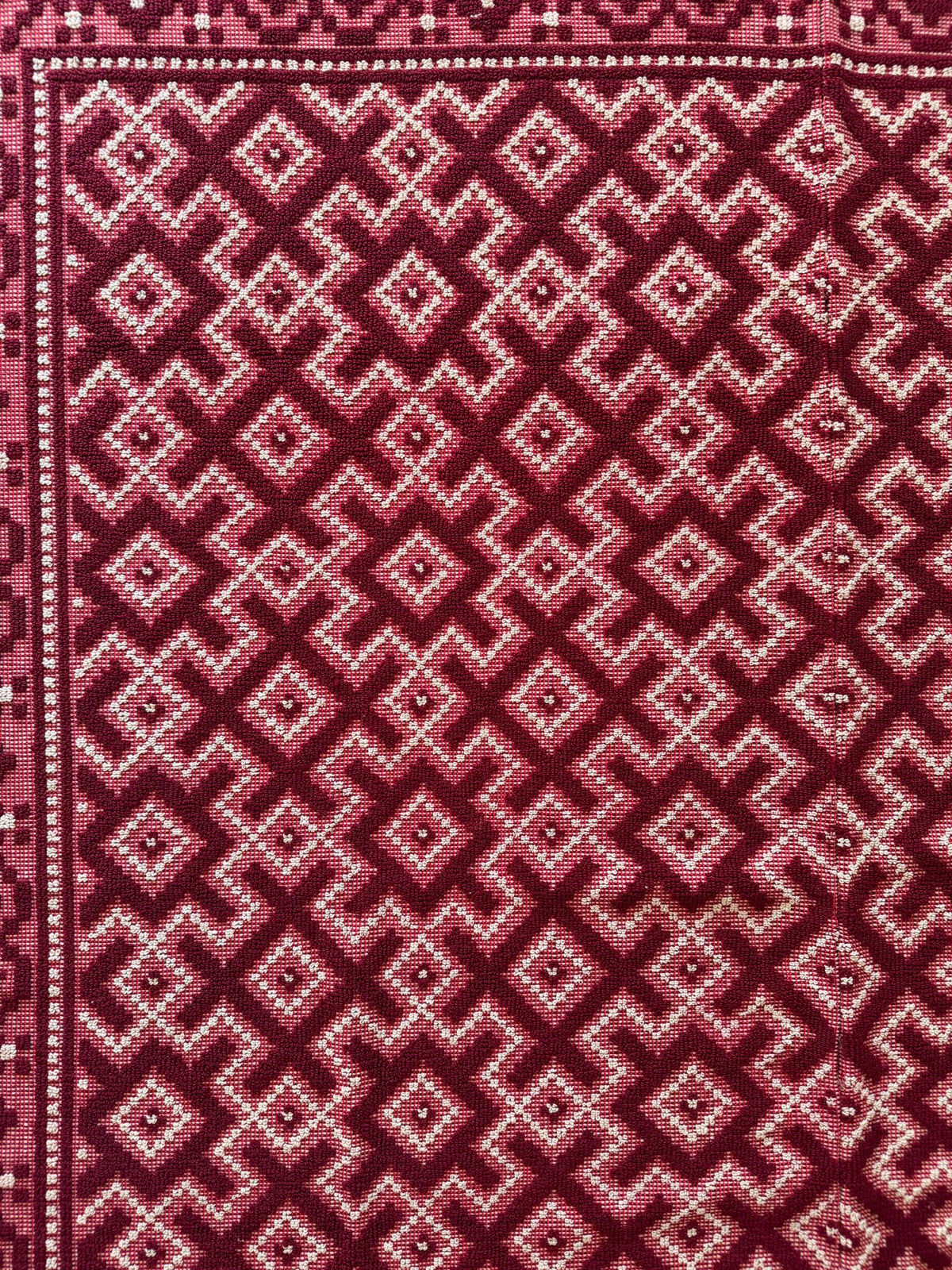Vintage Burgundy Geometric Romanian Wool Rug, 190x170 cm, view 4