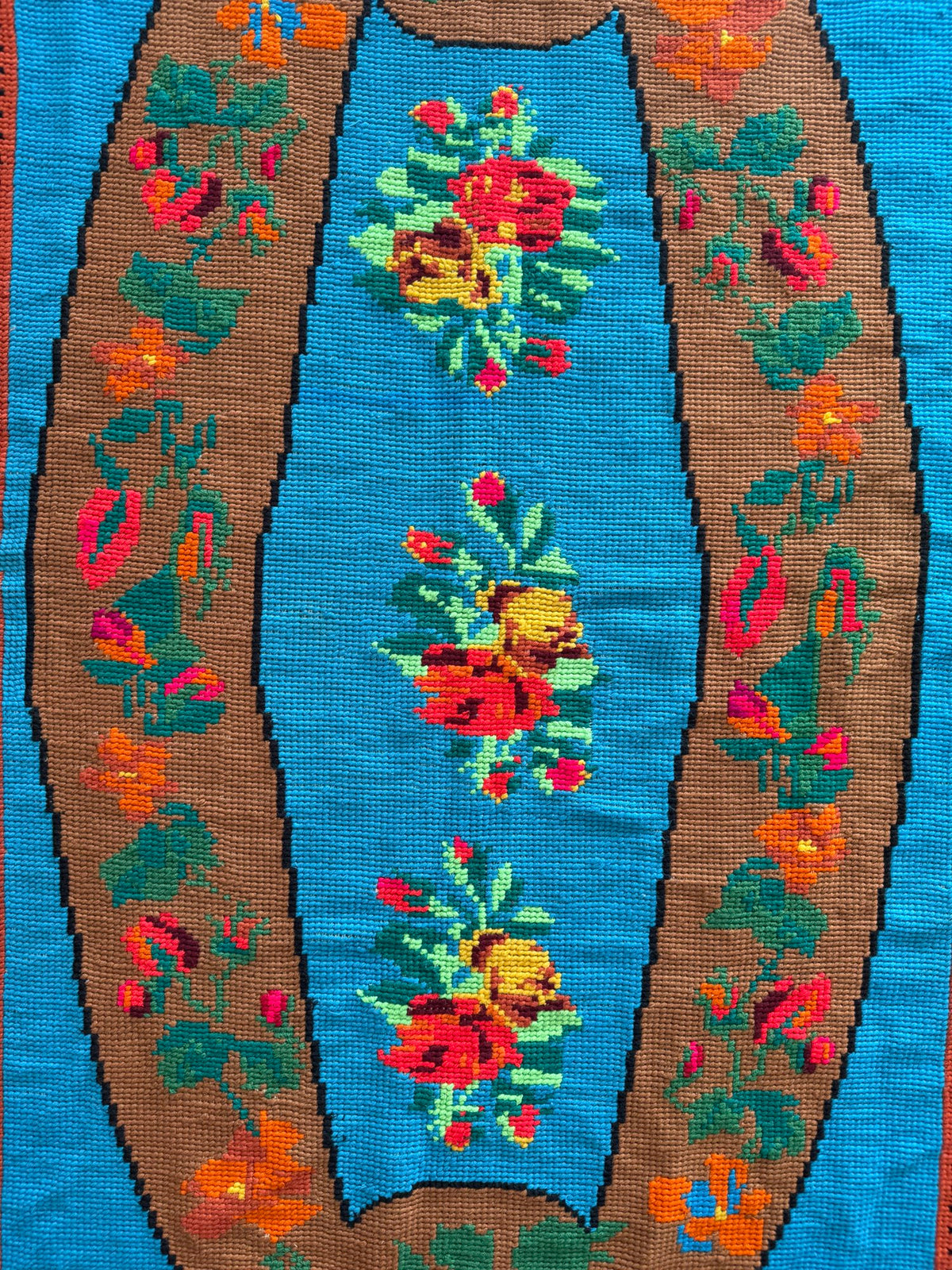 Floral Cross-Stitch Wall Tapestry, Blue, 243x130 cm, view 2