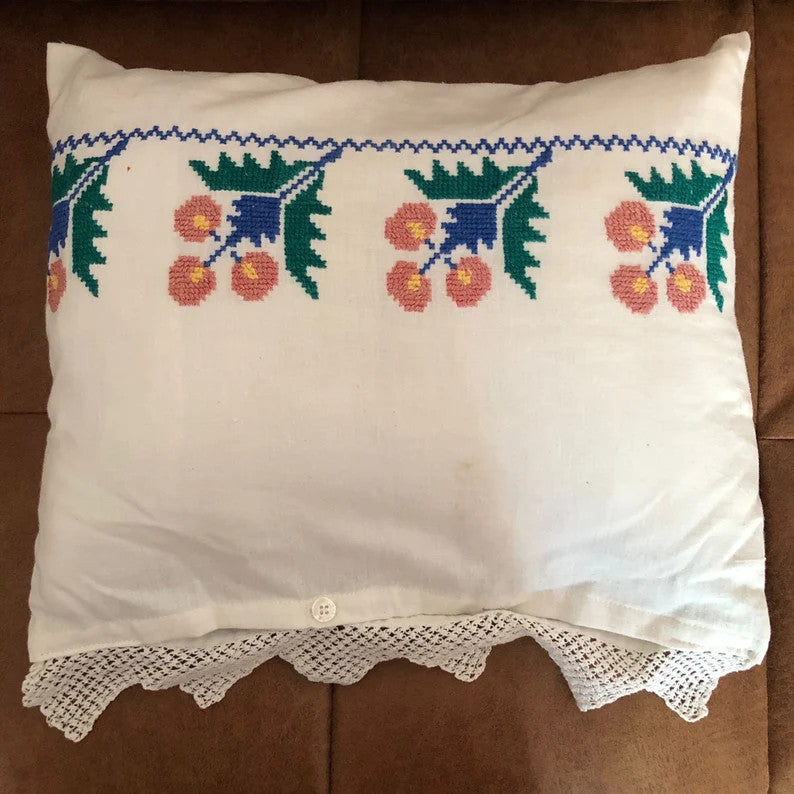 Cross-Stitch Floral Pillow Case from Old Towel, 40x35 cm, view 2