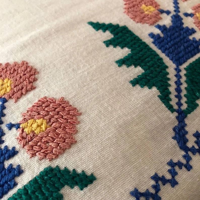 Cross-Stitch Floral Pillow Case from Old Towel, 40x35 cm, view 9