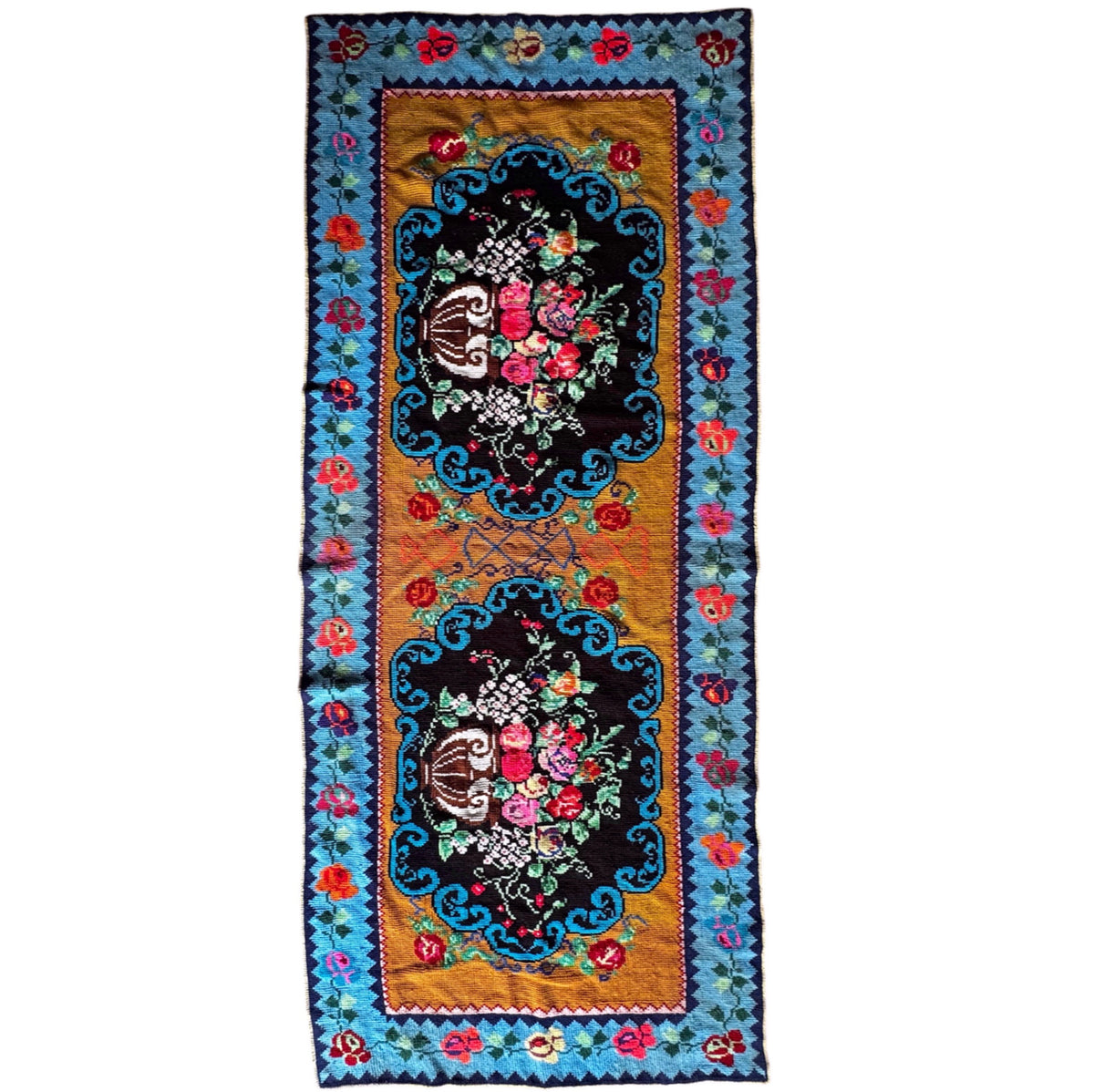 Cross-Stitch Wall Hanging, Flower Baskets, 275x95 cm