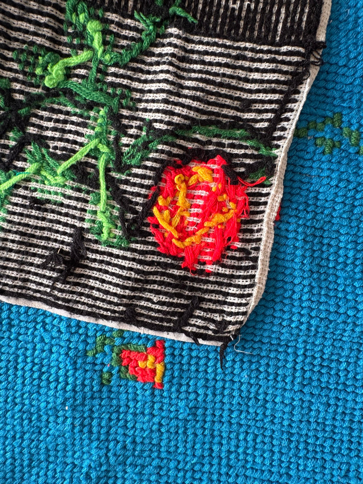 Cross-Stitch Wall Tapestry with Roses, Blue, 250x135 cm, view 2