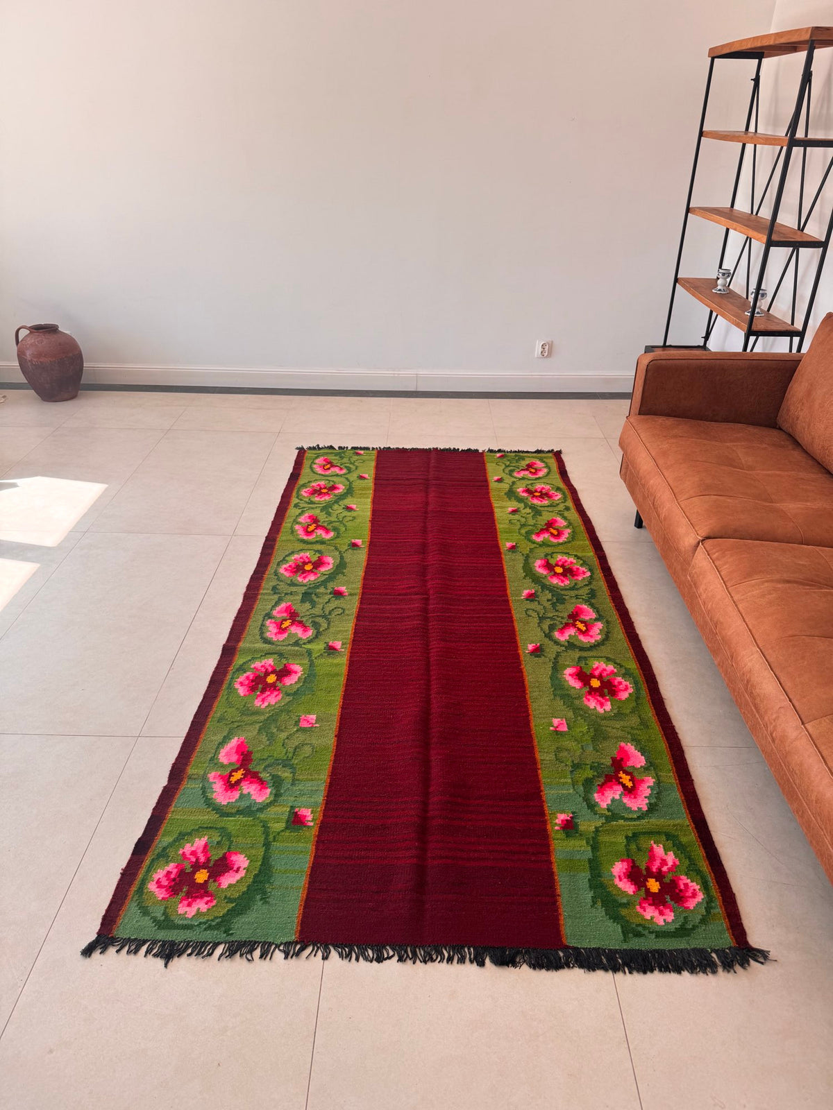 Handwoven Green Floral Bessarabian Wool Rug, 275x140 cm, view 2