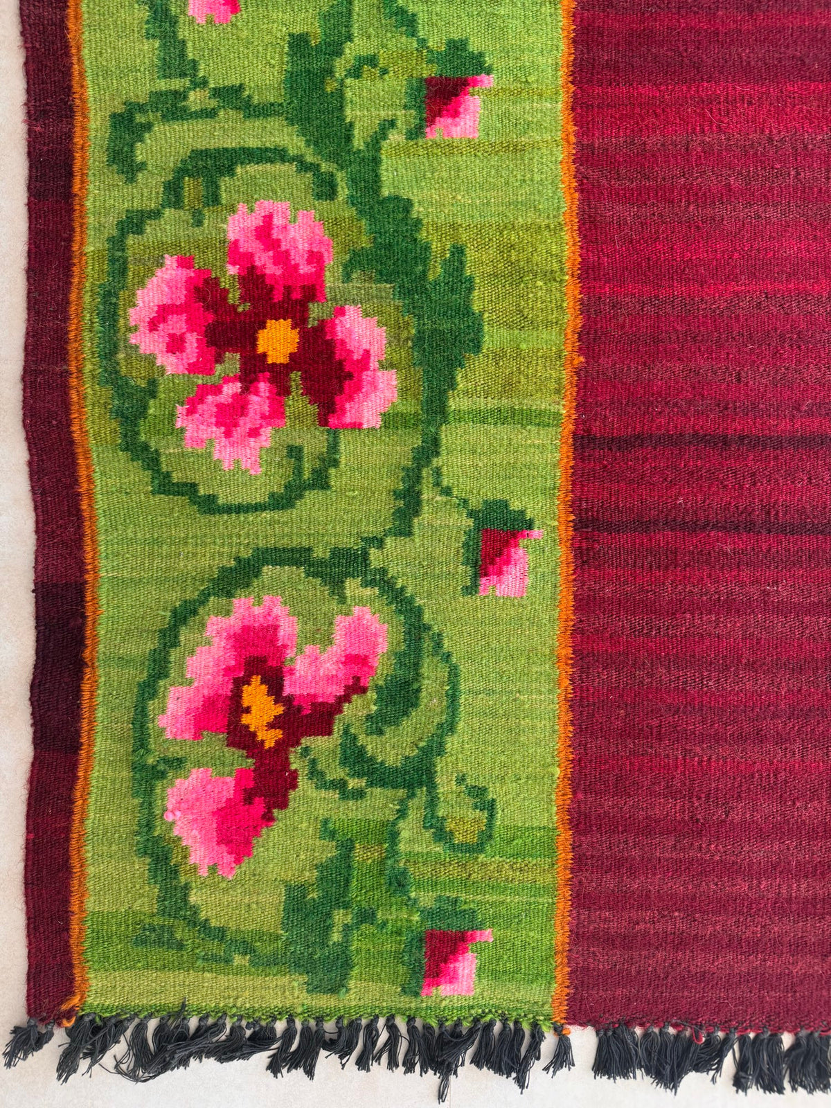 Handwoven Green Floral Bessarabian Wool Rug, 275x140 cm, view 4