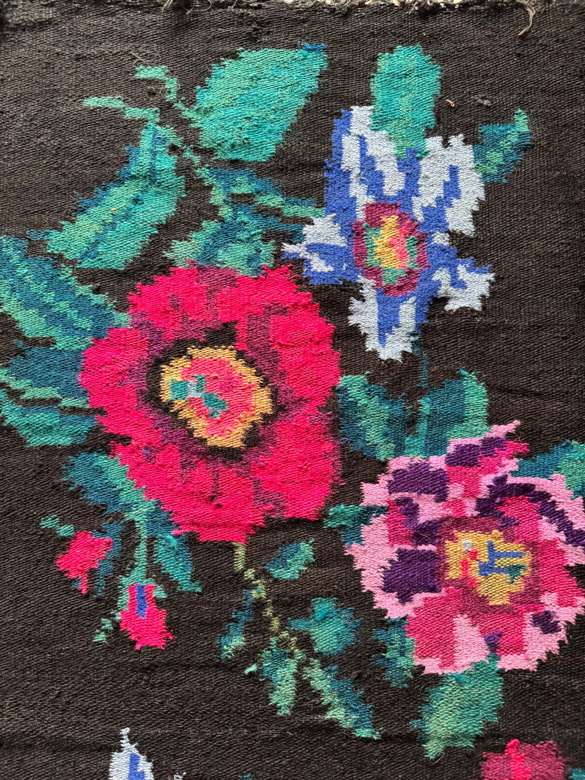 Vintage Black Floral Maramureș Wool Rug, 200x120 cm, view 11