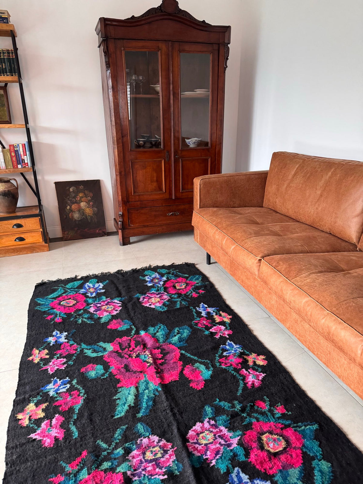 Vintage Black Floral Maramureș Wool Rug, 200x120 cm, view 13