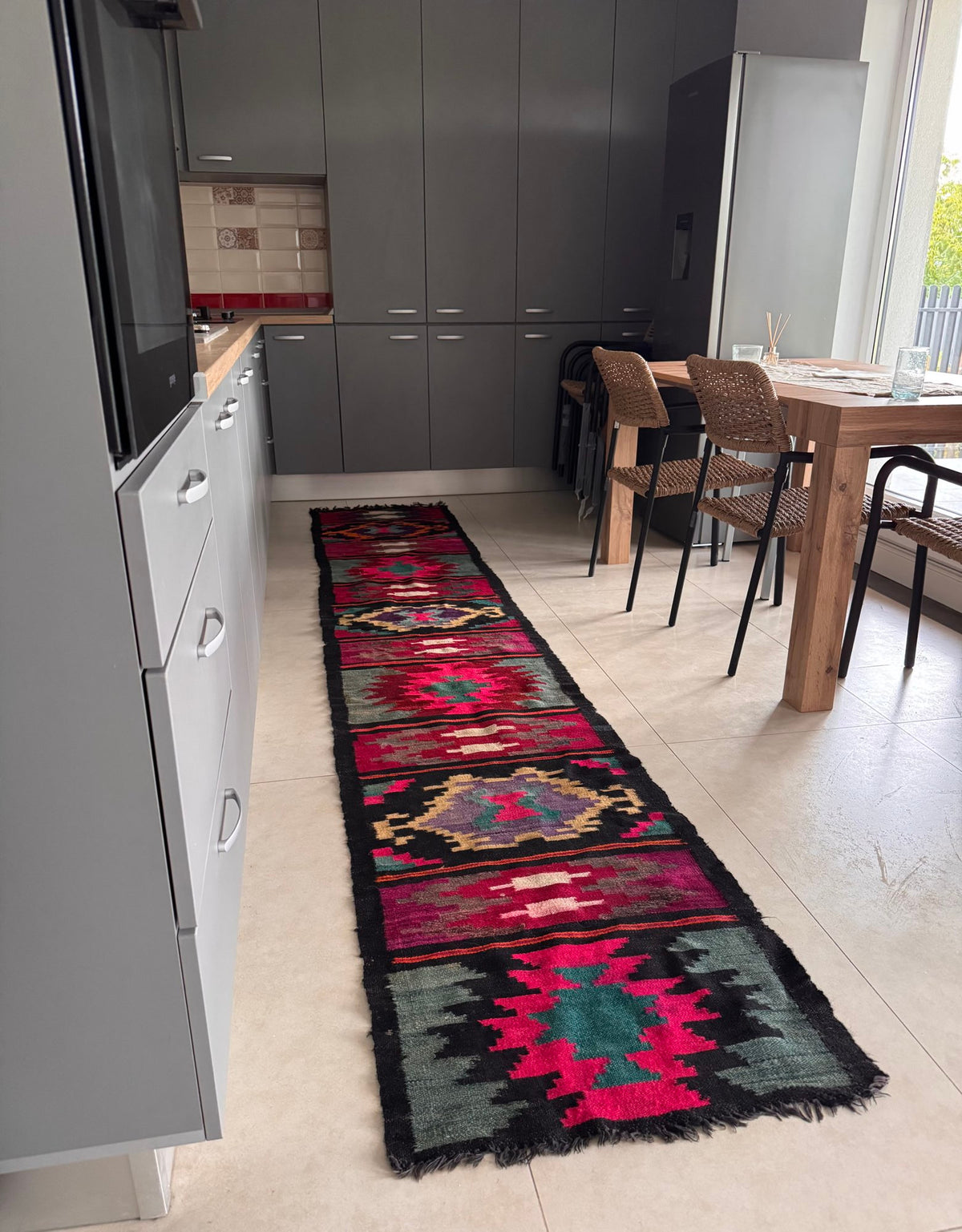 Vintage Geometric Maramureș Wool Runner Rug, 370x68 cm, view 14