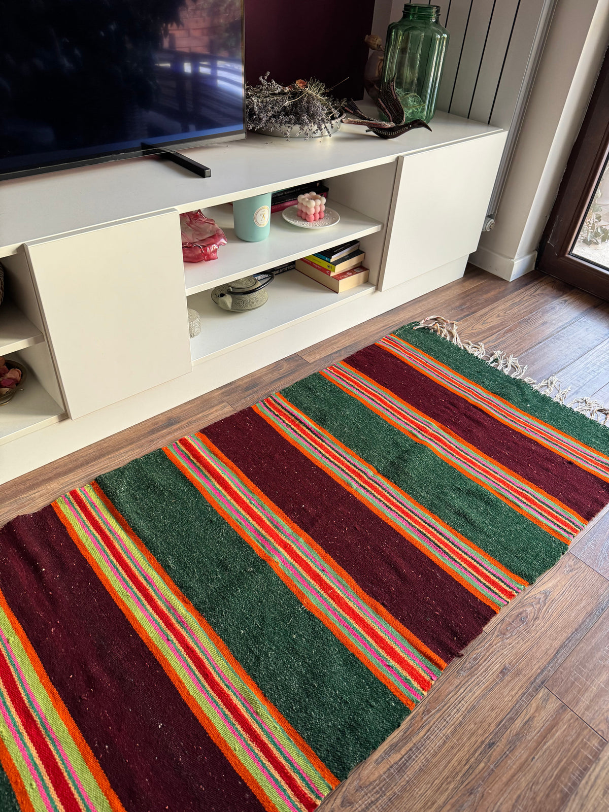 Vintage Green Striped Romanian Wool Runner Rug, 220x75 cm, view 12