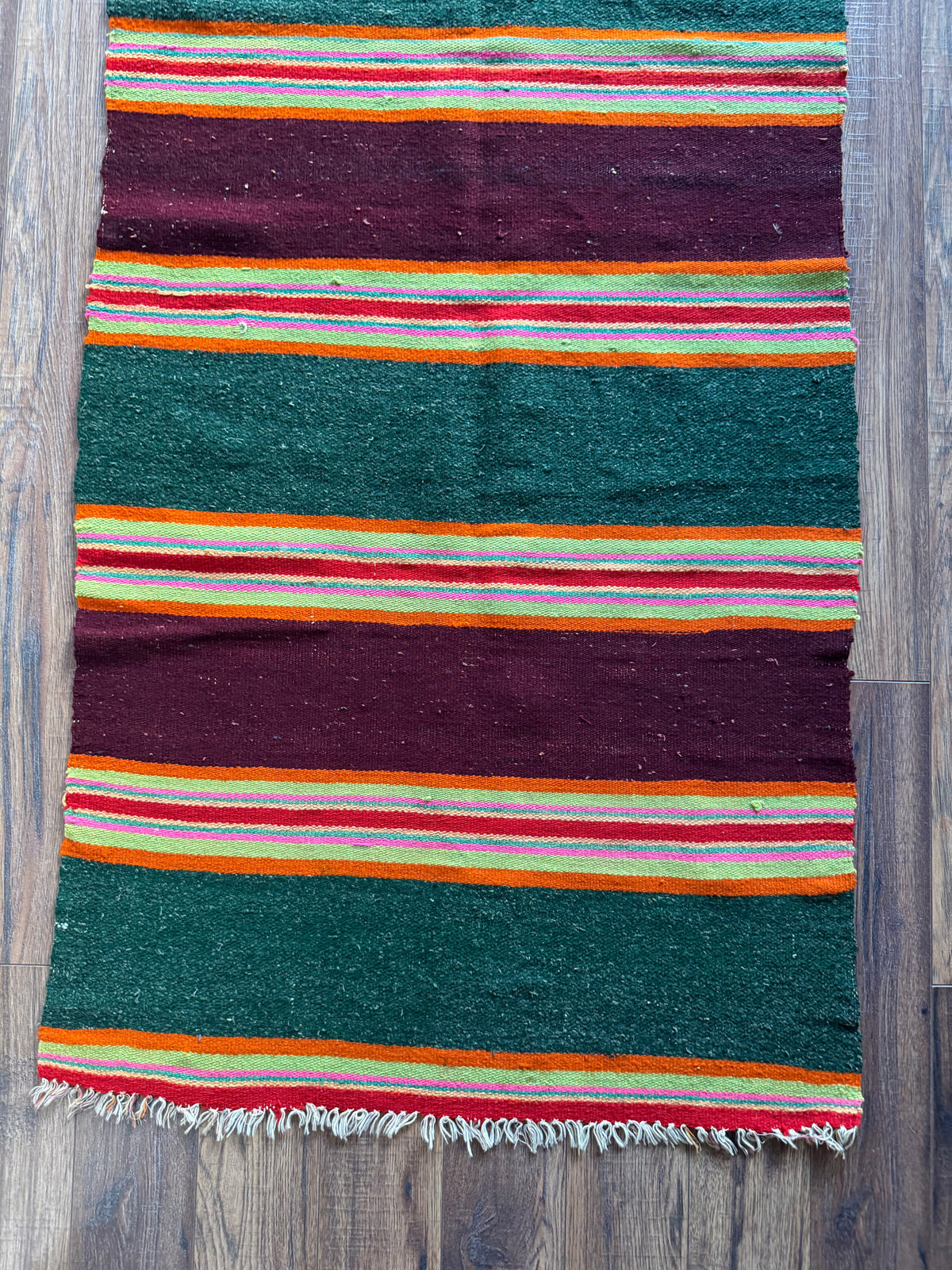 Vintage Green Striped Romanian Wool Runner Rug, 220x75 cm, view 2
