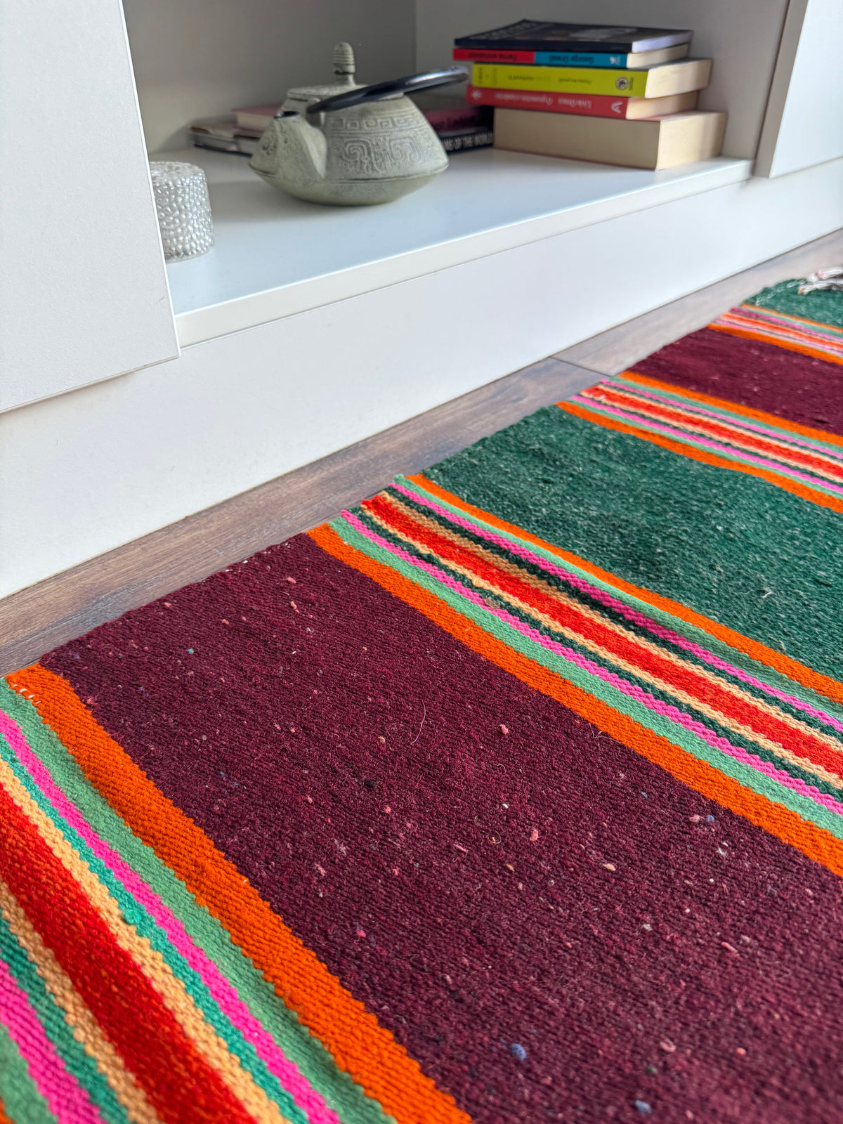 Vintage Green Striped Romanian Wool Runner Rug, 220x75 cm, view 5