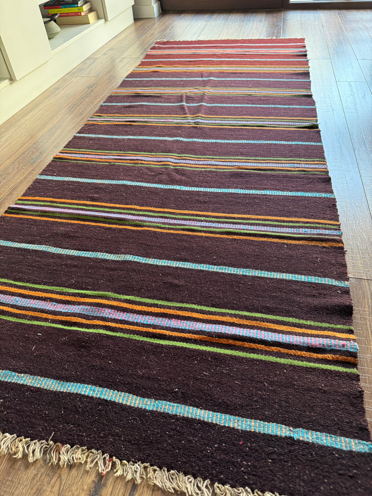 Vintage Brown Striped Romanian Wool Runner Rug, 213x80 cm, view 6