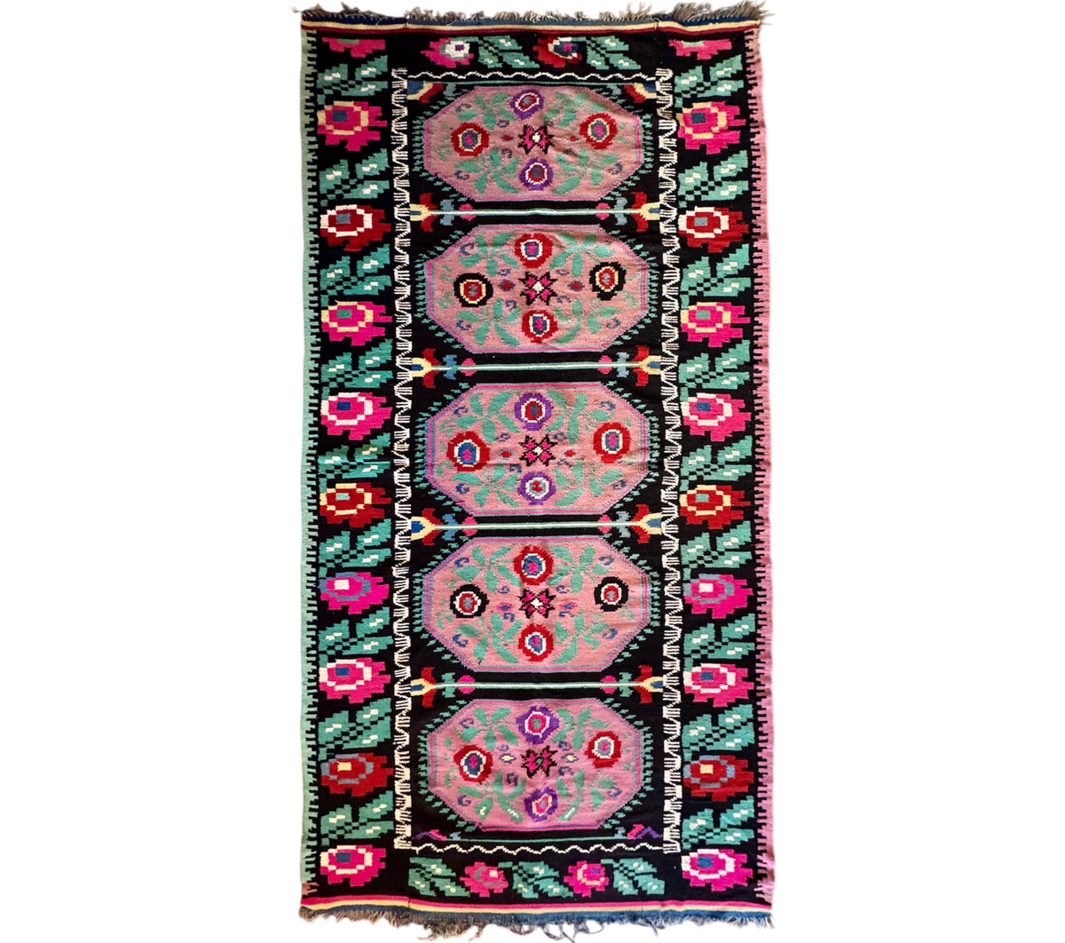 Handwoven Floral Transylvanian Wool Runner Rug, 328x140 cm