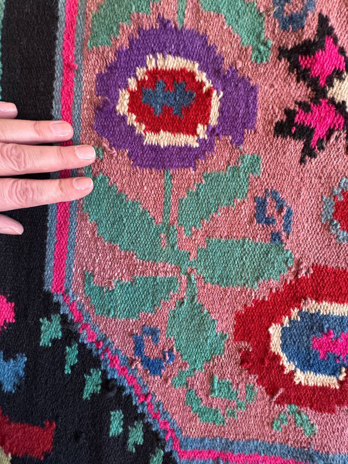 Handwoven Floral Transylvanian Wool Runner Rug, 328x140 cm, view 4