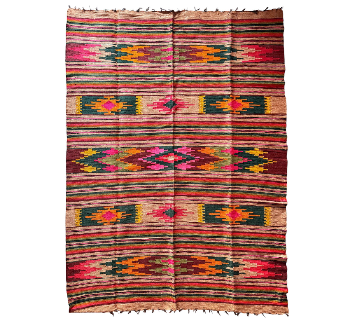 Handwoven Geometric Maramureș Hemp Kilim Rug, 195x135 cm