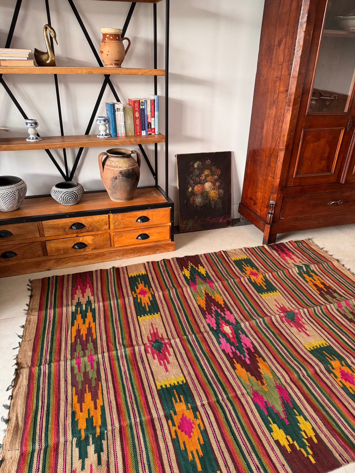 Handwoven Geometric Maramureș Hemp Kilim Rug, 195x135 cm, view 12