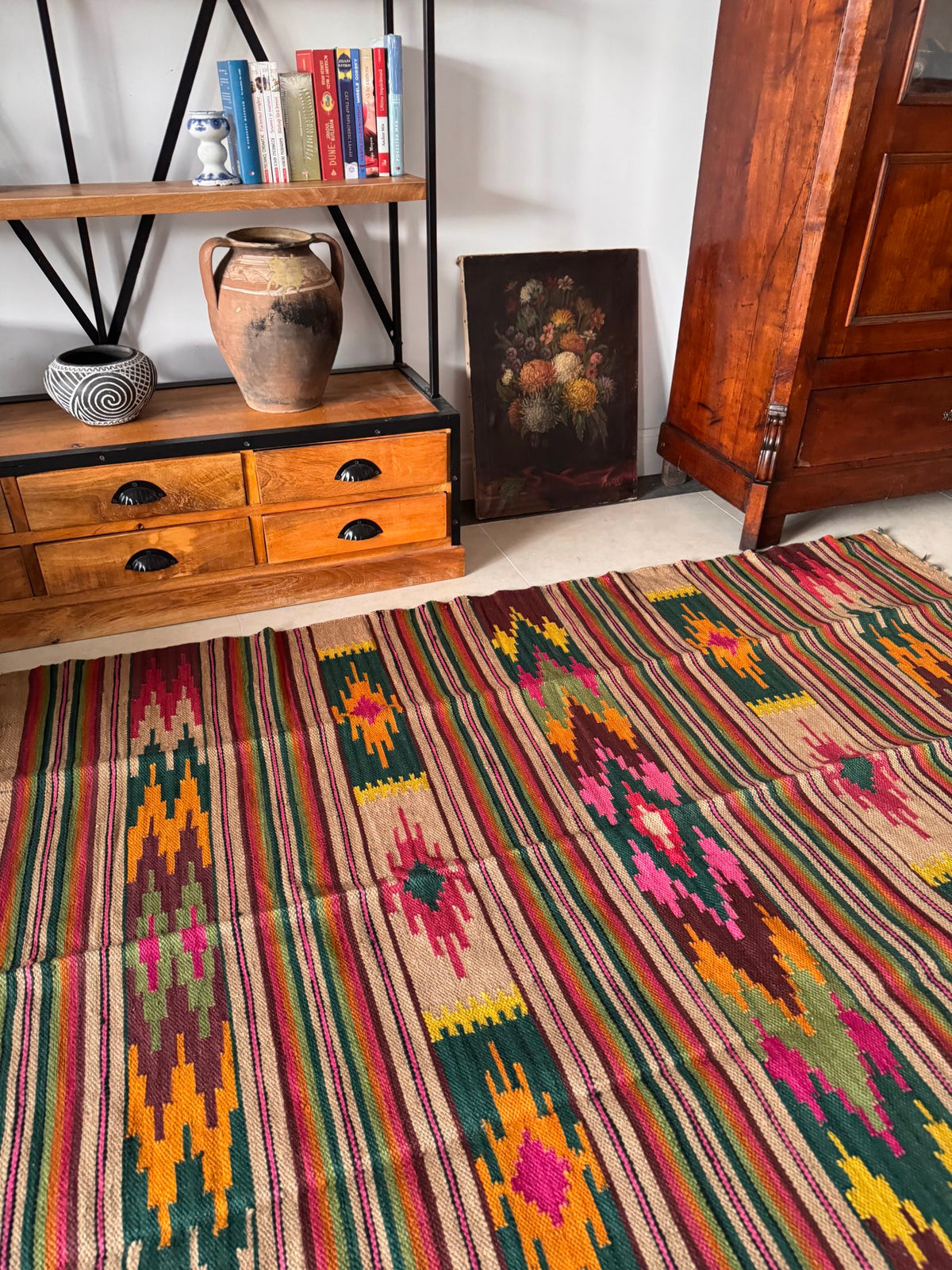 Handwoven Geometric Maramureș Hemp Kilim Rug, 195x135 cm, view 5