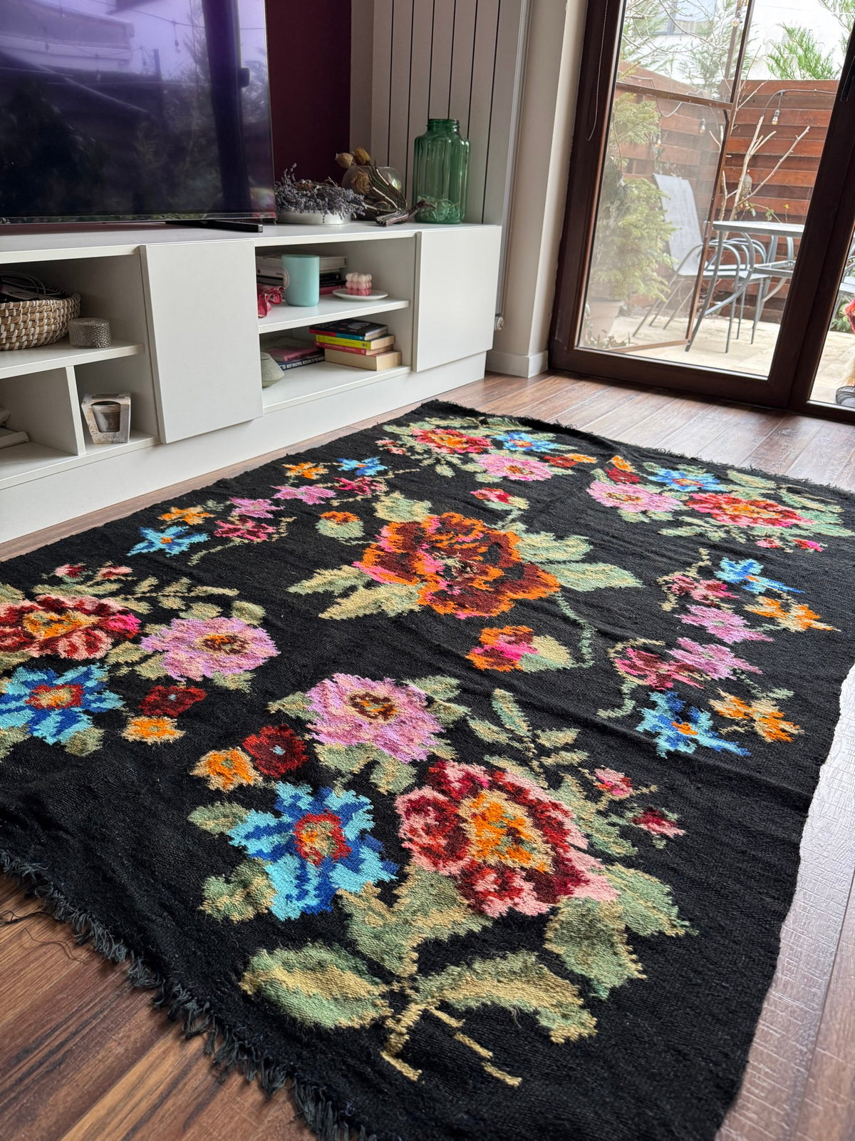 Vintage Black Floral Maramureș Wool Rug, 186x130 cm, view 11