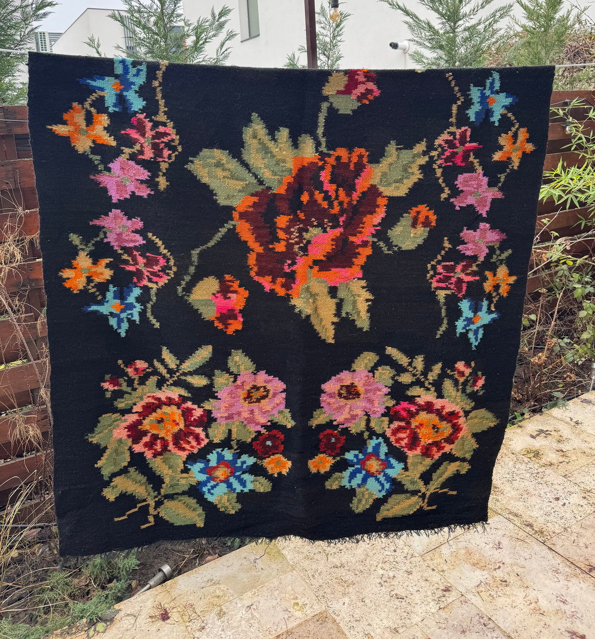 Vintage Black Floral Maramureș Wool Rug, 186x130 cm, view 2
