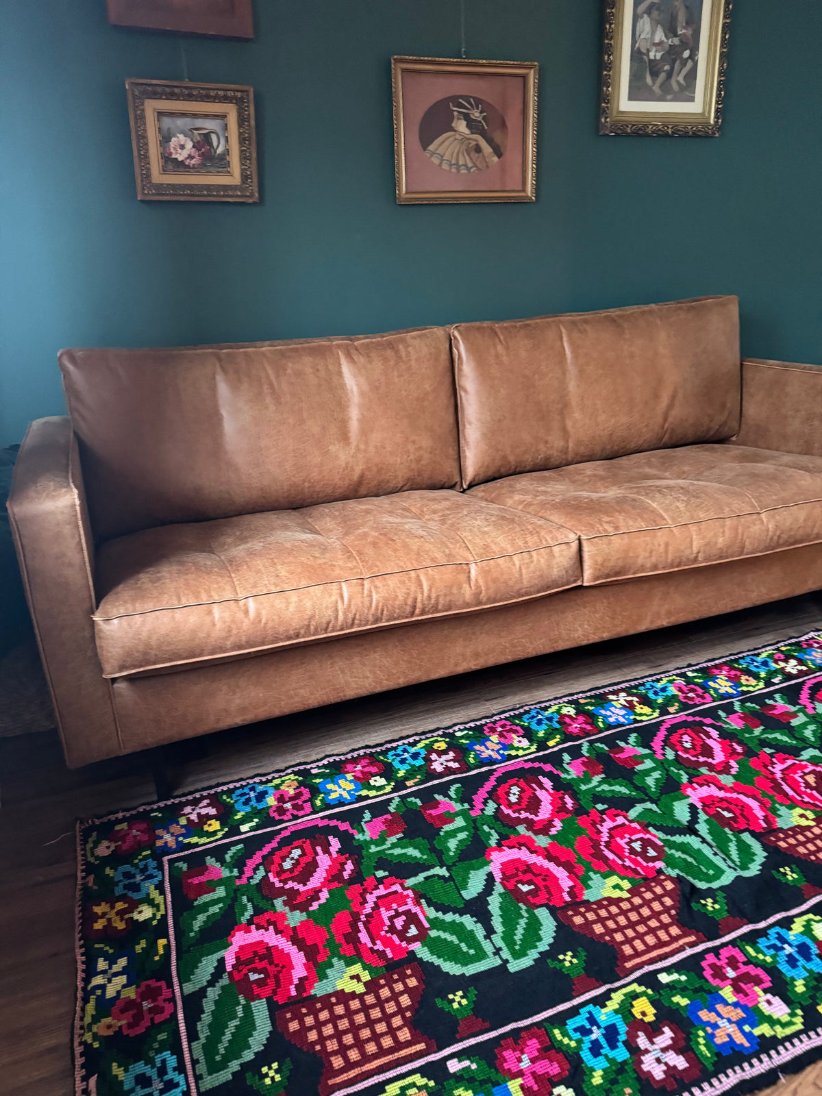 Vintage Black Floral Moldavian Wool Runner Rug, 215x95 cm, view 15