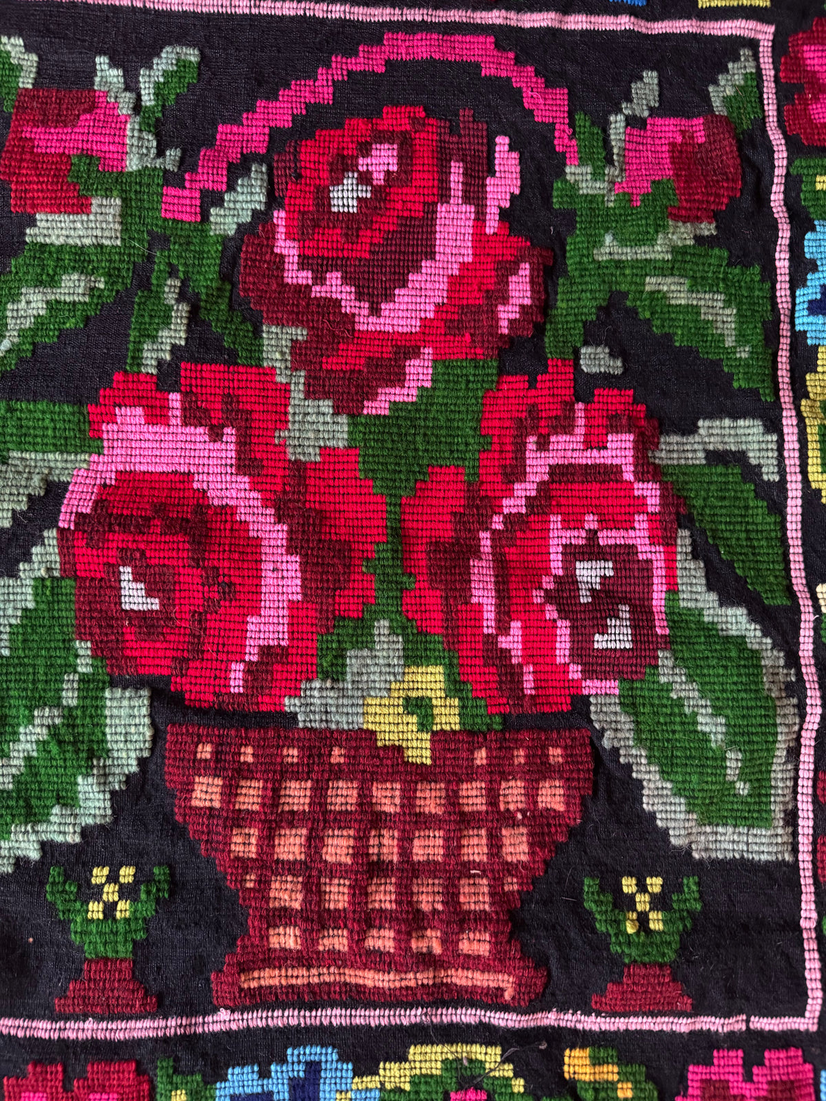 Vintage Black Floral Moldavian Wool Runner Rug, 215x95 cm, view 8