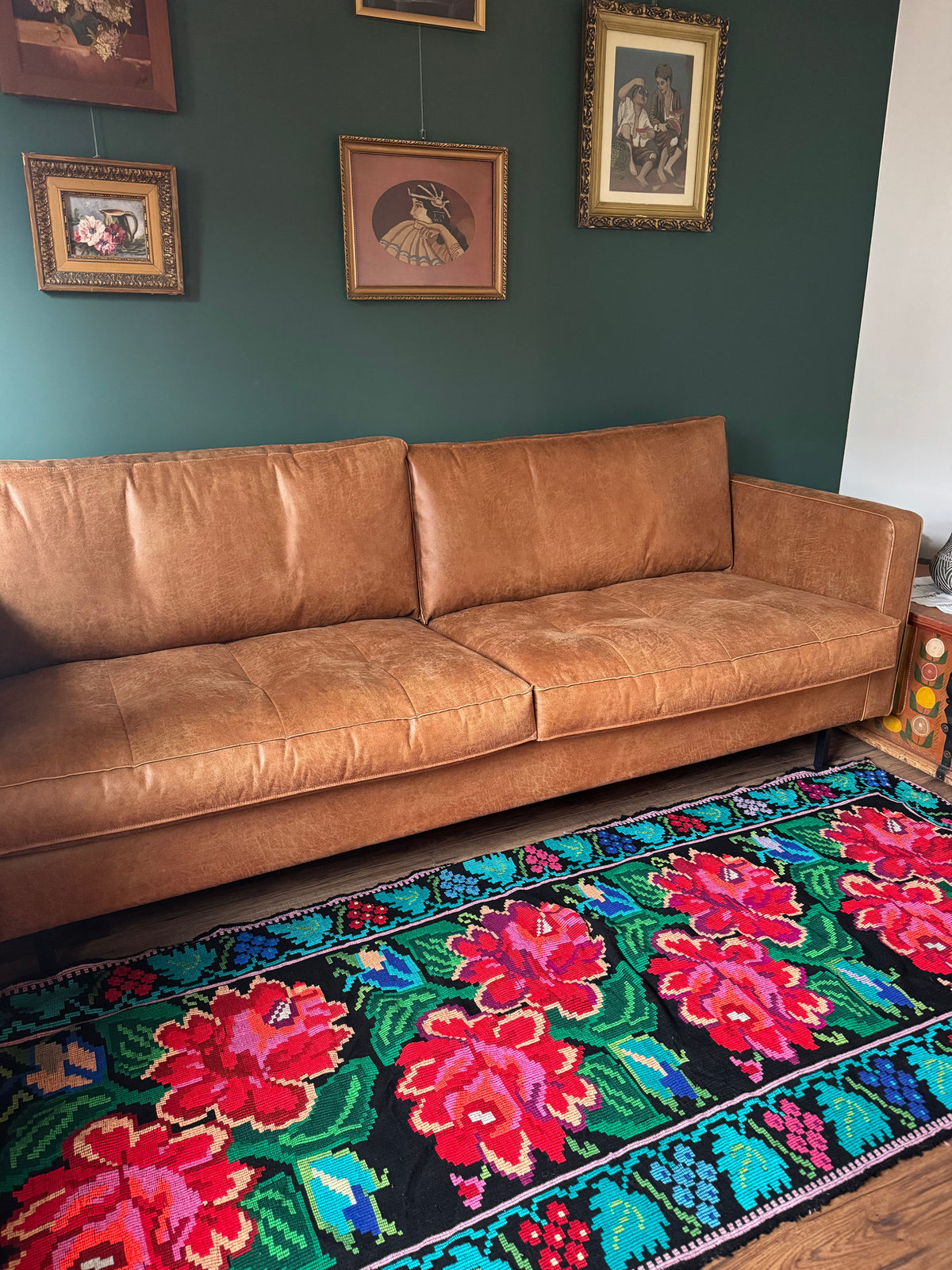 Vintage Black Floral Moldavian Wool Runner Rug, 228x100 cm, view 11