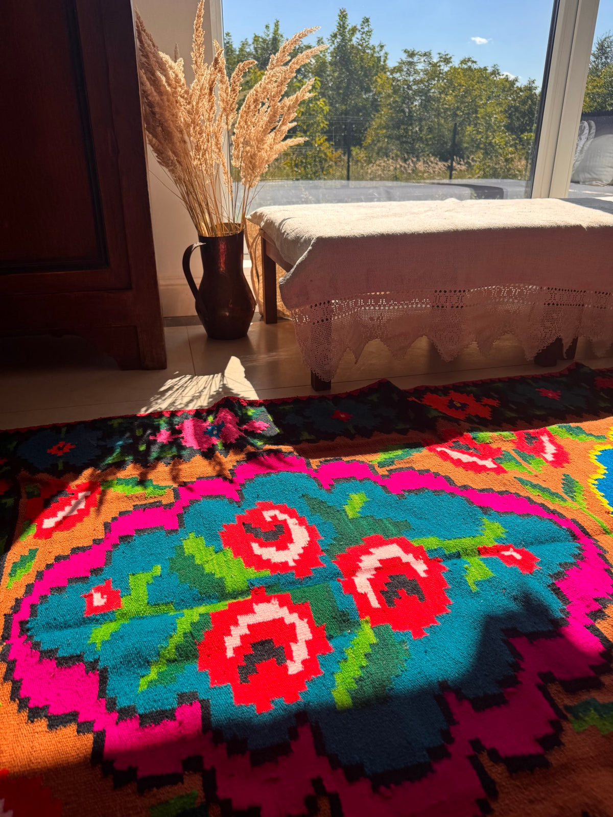 Handwoven Floral Moldavian Wool Kilim Runner, 275x115 cm, view 3