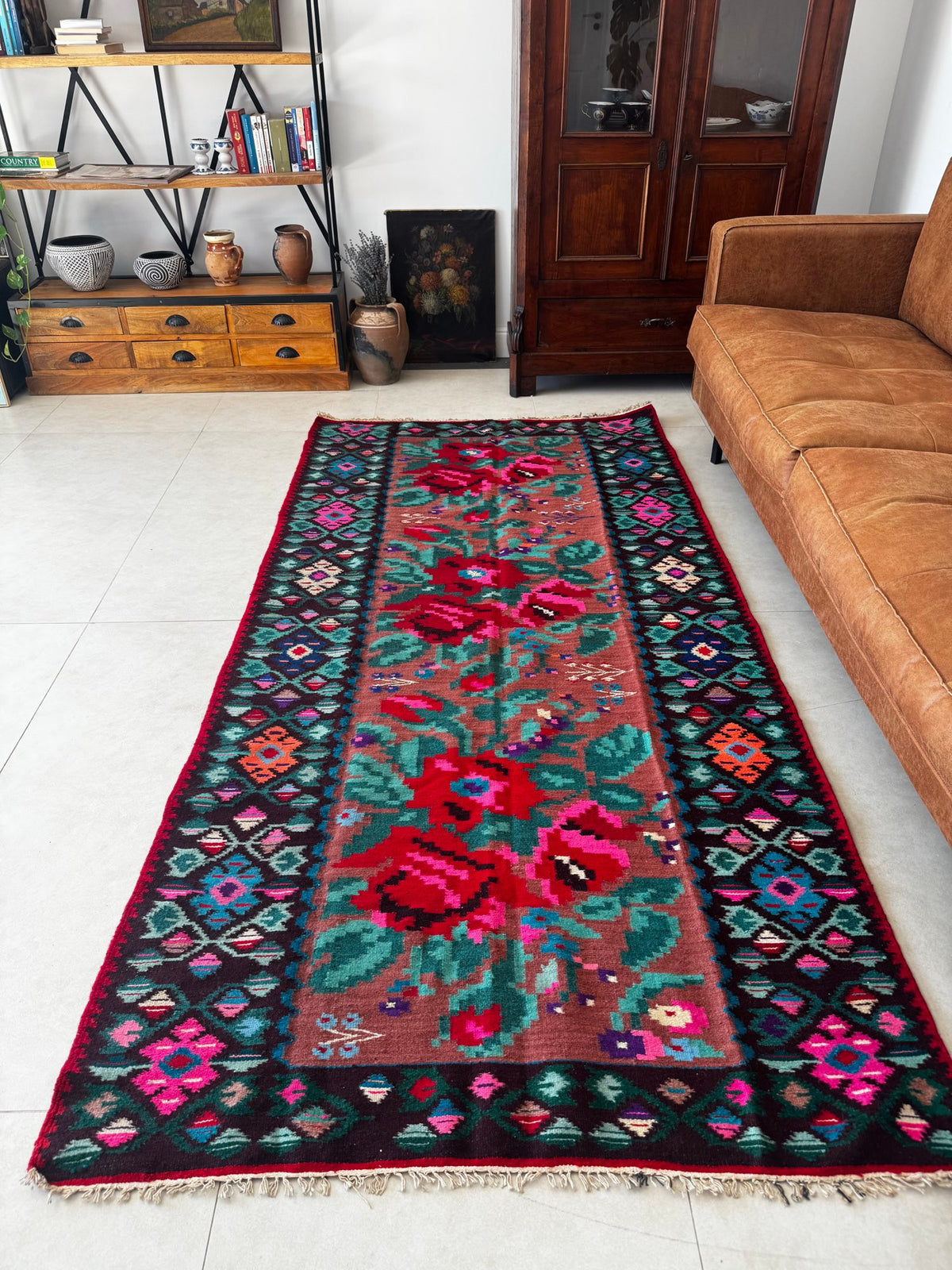 Handwoven Floral Moldavian Wool Rug, 260x125 cm, view 2