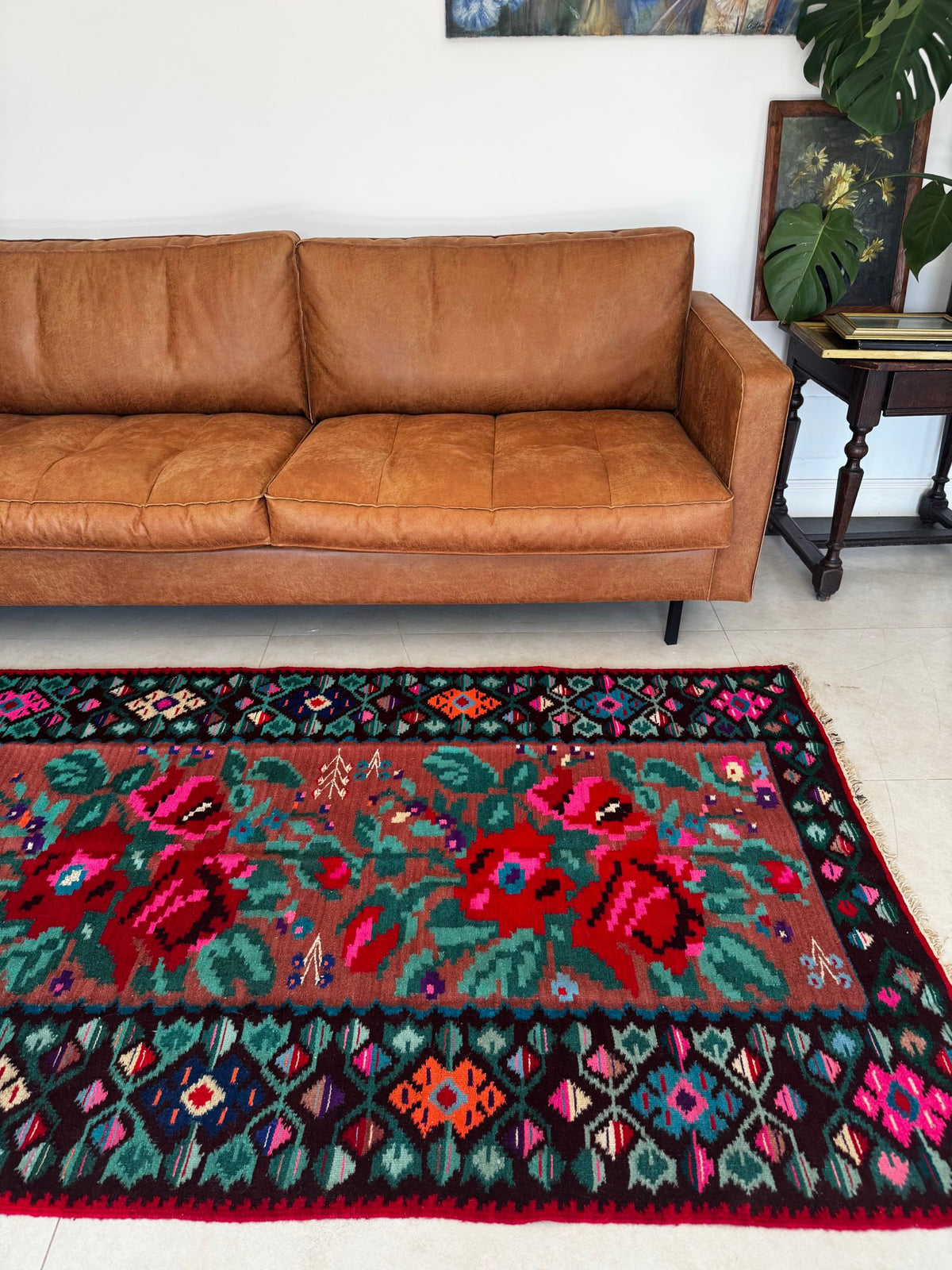 Handwoven Floral Moldavian Wool Rug, 260x125 cm, view 3