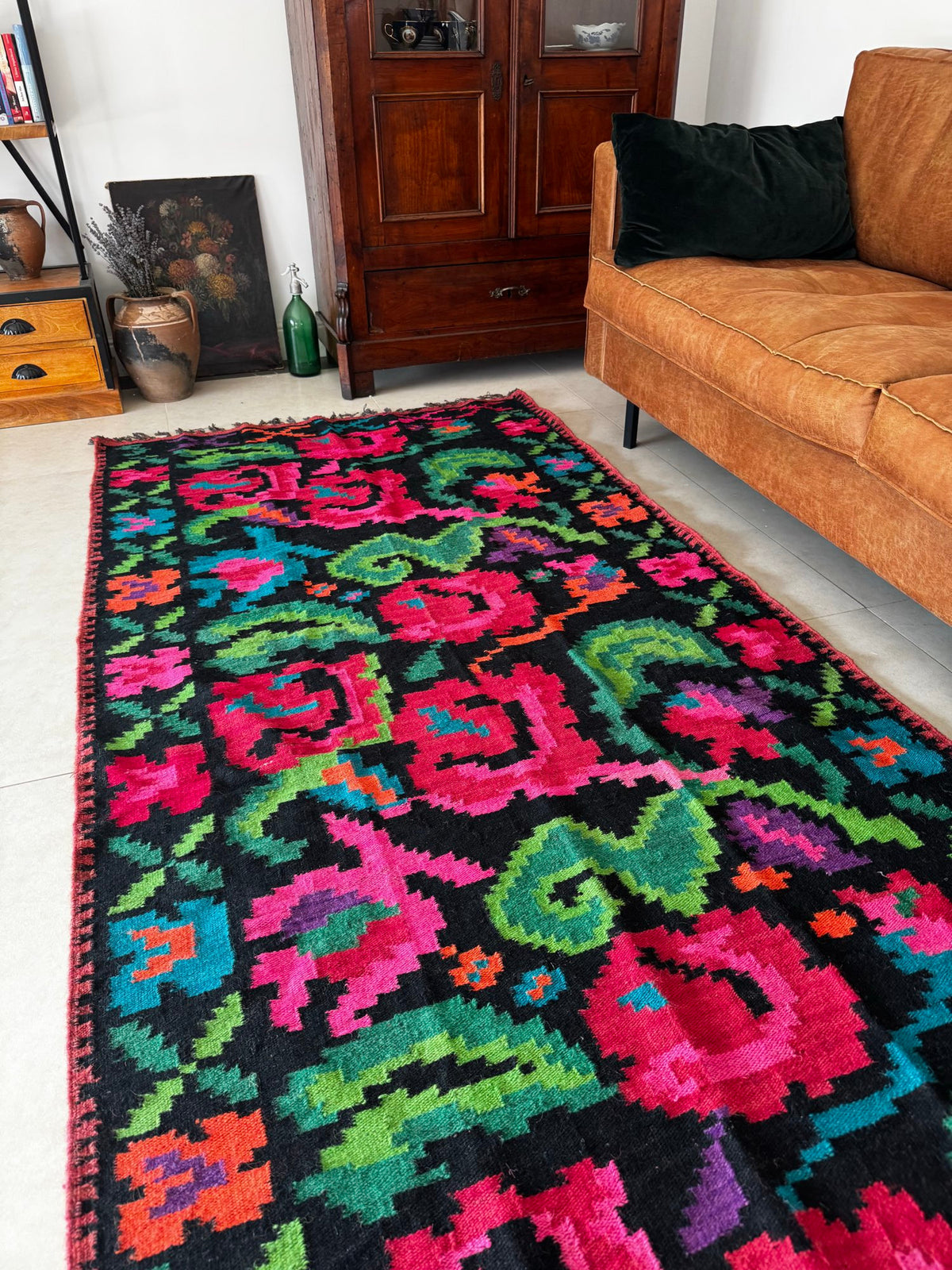 Handwoven Floral Moldavian Wool Runner Rug, 290x125 cm, view 15