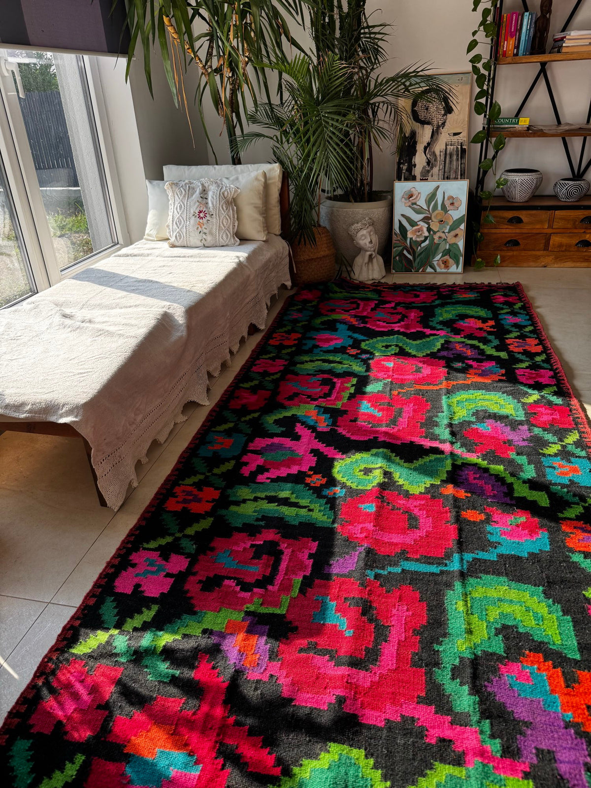 Handwoven Floral Moldavian Wool Runner Rug, 290x125 cm, view 7